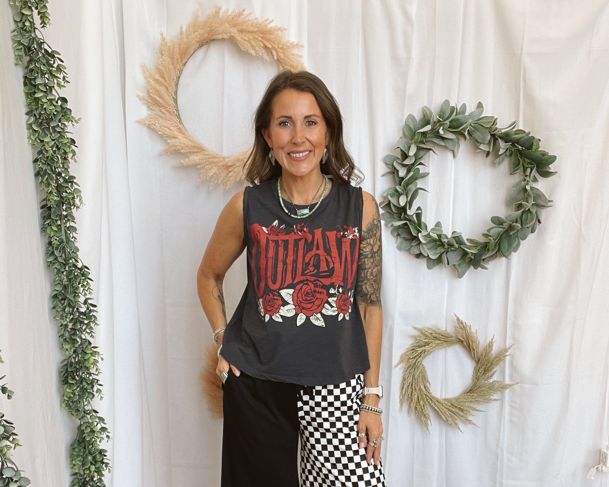 Half and Half Chaos Black and White Check Pants-sweatpants-burnt toast-The Silo Boutique, Women's Fashion Boutique Located in Warren and Grand Forks North Dakota