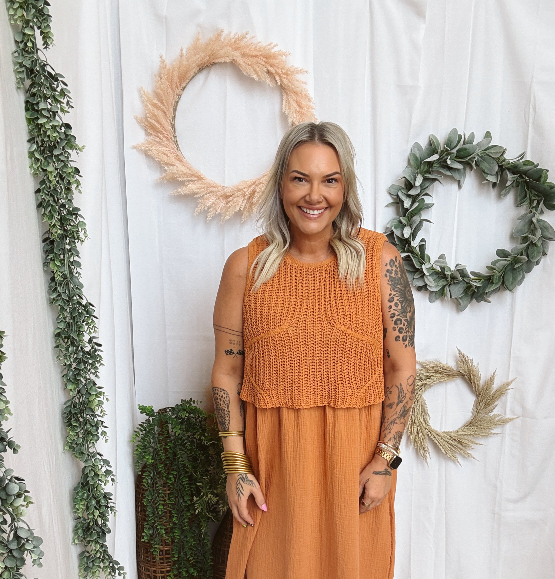 Braylee Sweater Layered Dress-Rust-Jumpsuits & Rompers-by together-The Silo Boutique, Women's Fashion Boutique Located in Warren and Grand Forks North Dakota