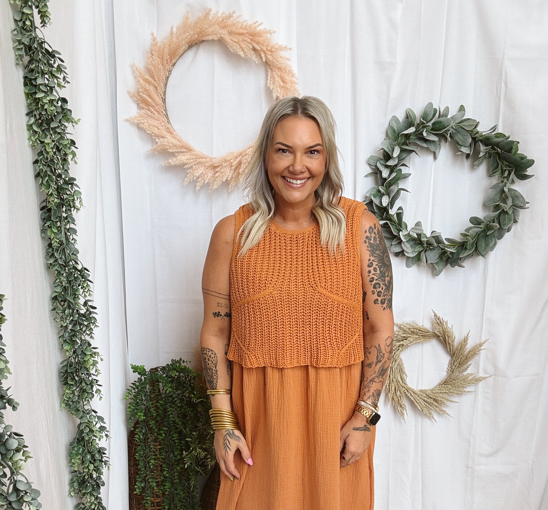 Braylee Sweater Layered Dress-Rust-Jumpsuits & Rompers-by together-The Silo Boutique, Women's Fashion Boutique Located in Warren and Grand Forks North Dakota