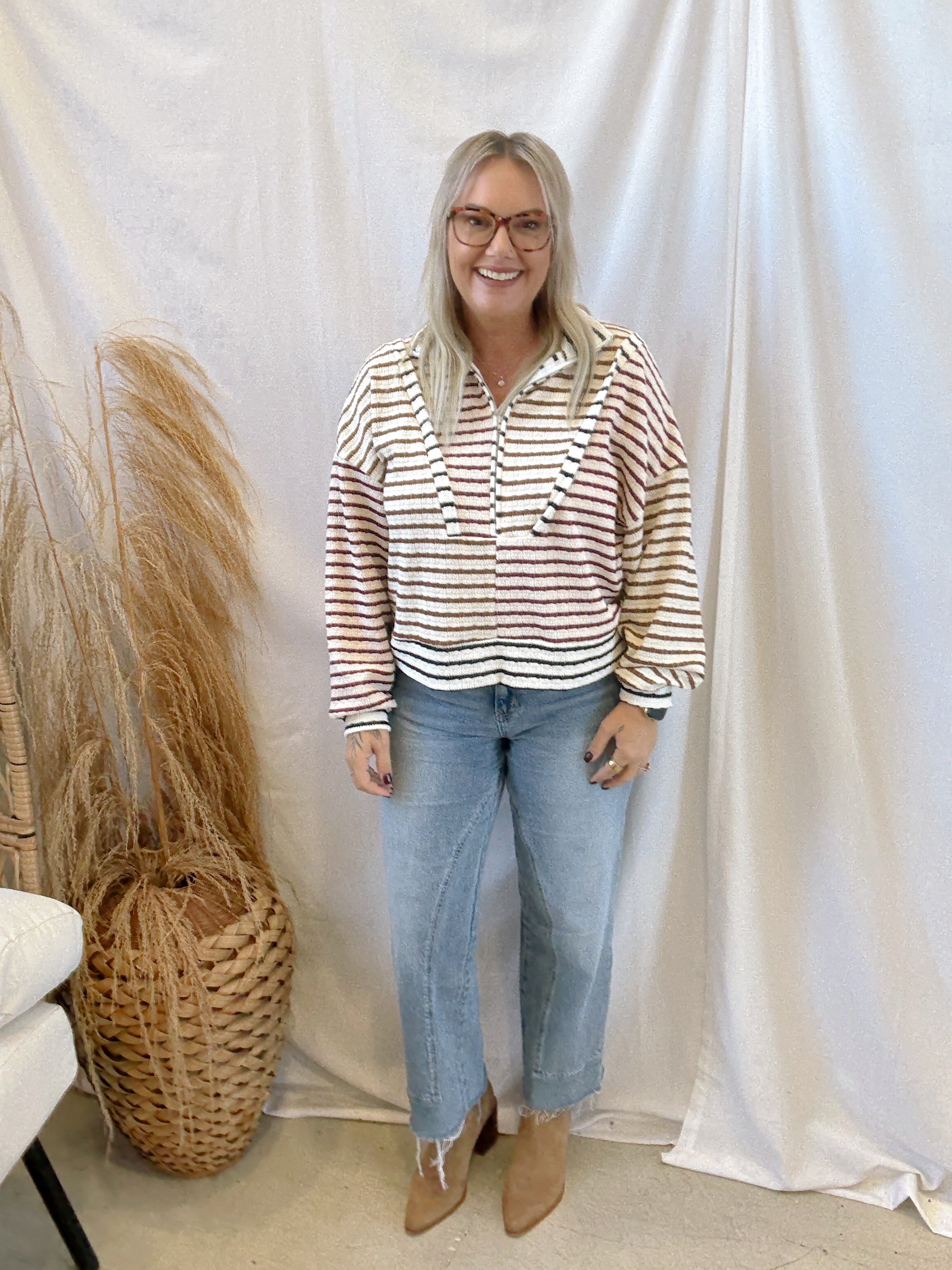 Wine Funnel Neck Quarter Zip-Sweatshirts-bucketlist-The Silo Boutique, Women's Fashion Boutique Located in Warren and Grand Forks North Dakota