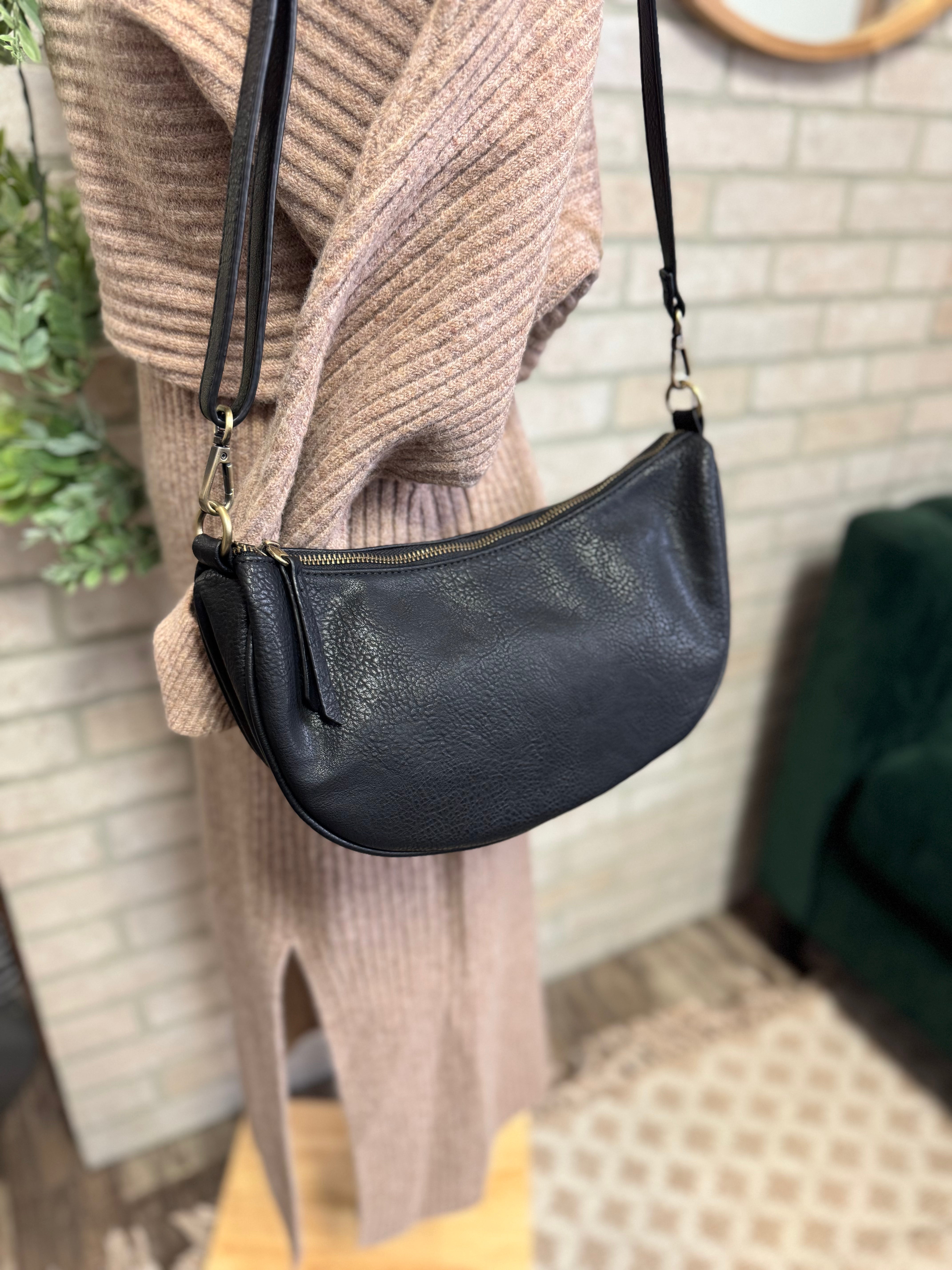 Joy Susan Miranda Crescent Crossbody-Black-Purses-joy susan-The Silo Boutique, Women's Fashion Boutique Located in Warren and Grand Forks North Dakota