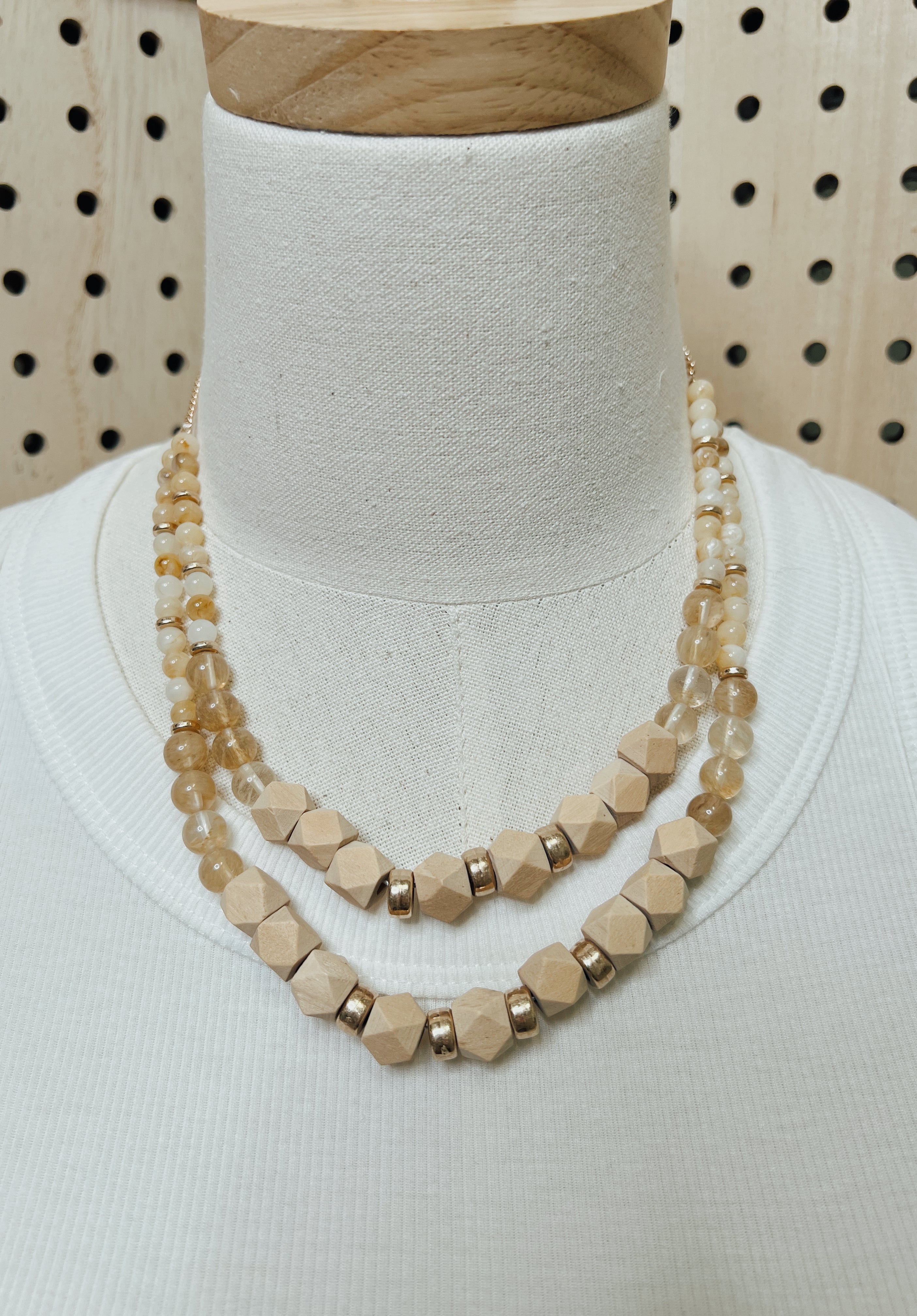 Natural Bead Layered Necklace-Necklaces-fame-The Silo Boutique, Women's Fashion Boutique Located in Warren and Grand Forks North Dakota