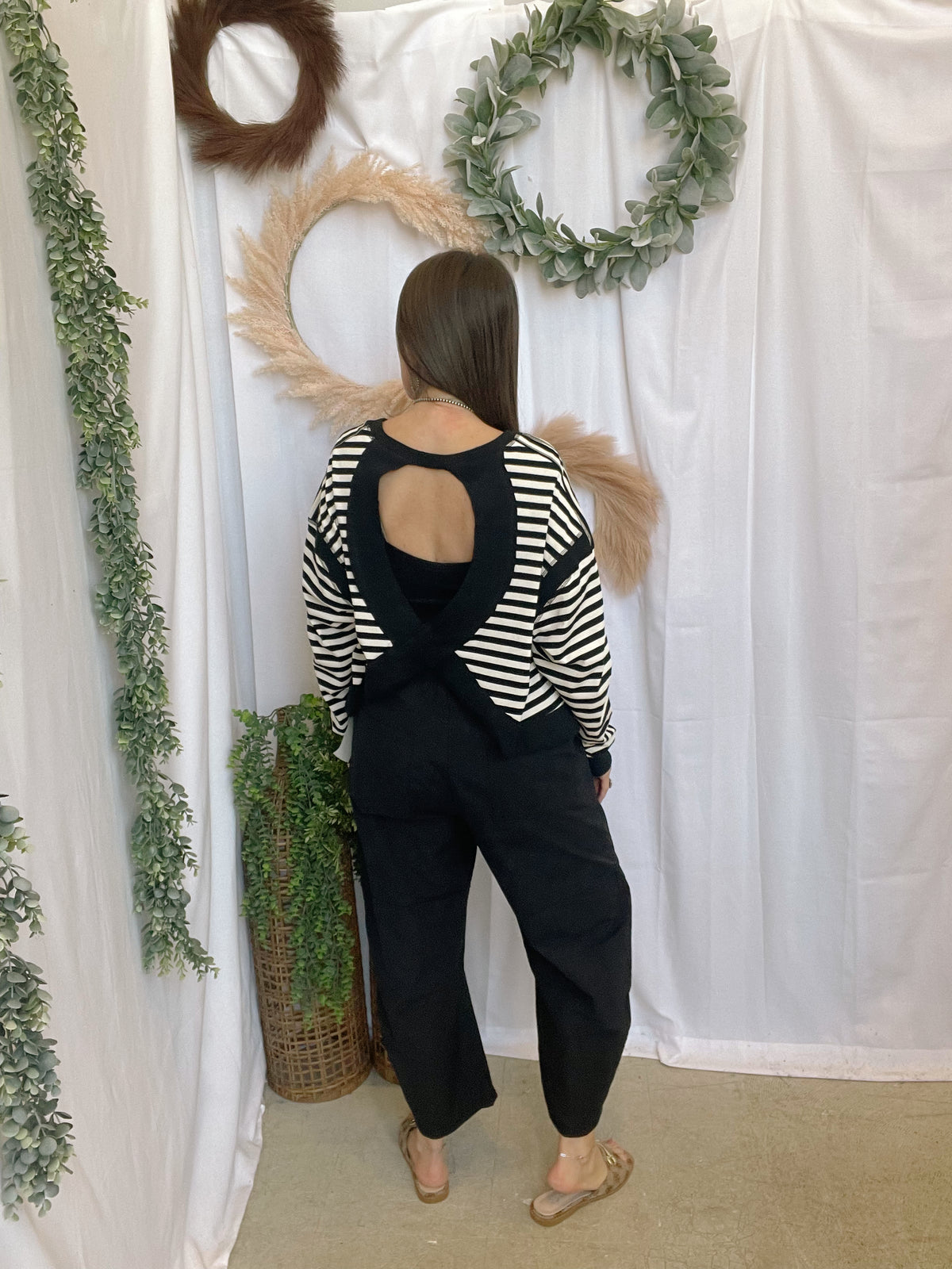 Talia Open Back Sweatshirt-Black-sweashirts-hyfve-The Silo Boutique, Women's Fashion Boutique Located in Warren and Grand Forks North Dakota