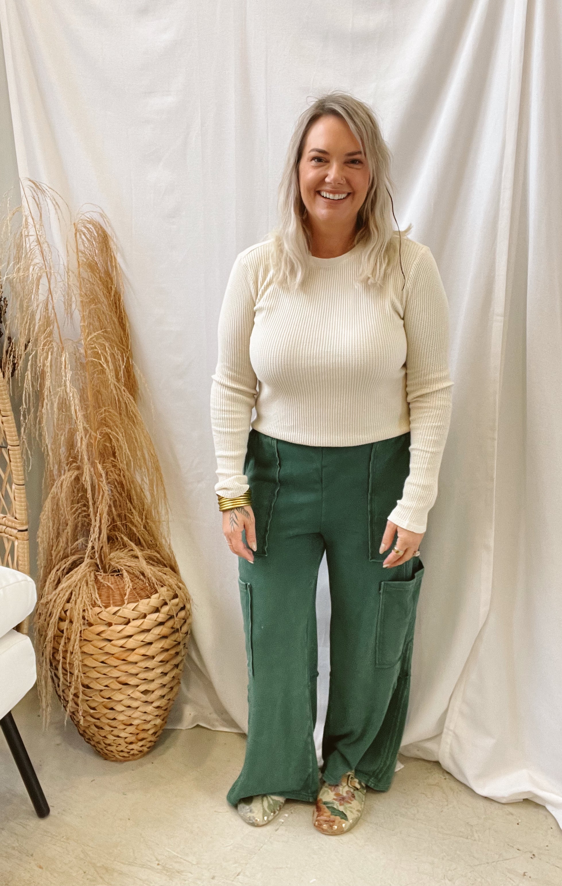 Knit Oversized Cargo Pants-Green-Pants-hyfve-The Silo Boutique, Women's Fashion Boutique Located in Warren and Grand Forks North Dakota