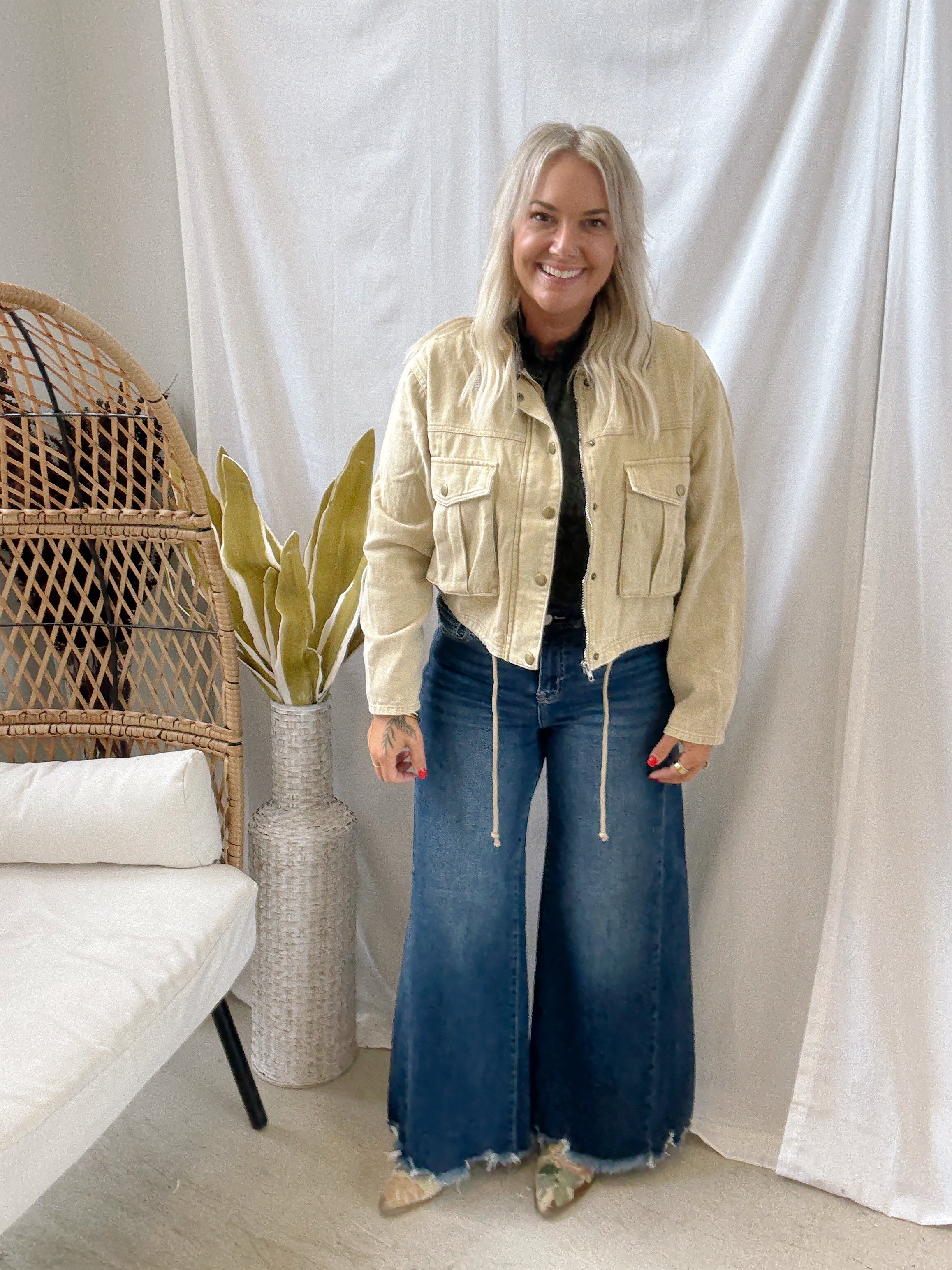 Corduroy Collar Twill Jacket-Sand-Coats & Jackets-hem and thread-The Silo Boutique, Women's Fashion Boutique Located in Warren and Grand Forks North Dakota