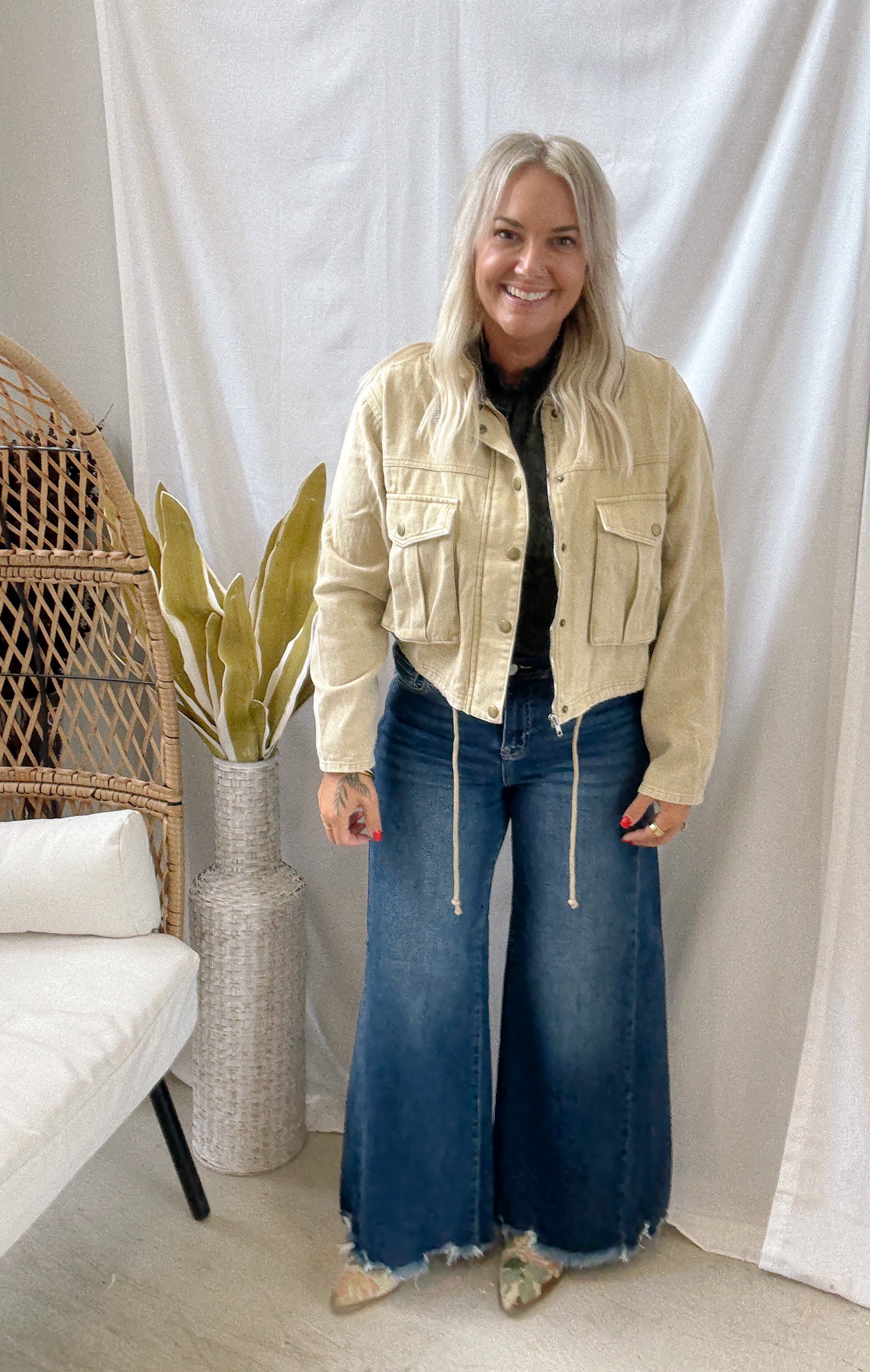 Corduroy Collar Twill Jacket-Sand-Coats & Jackets-hem and thread-The Silo Boutique, Women's Fashion Boutique Located in Warren and Grand Forks North Dakota
