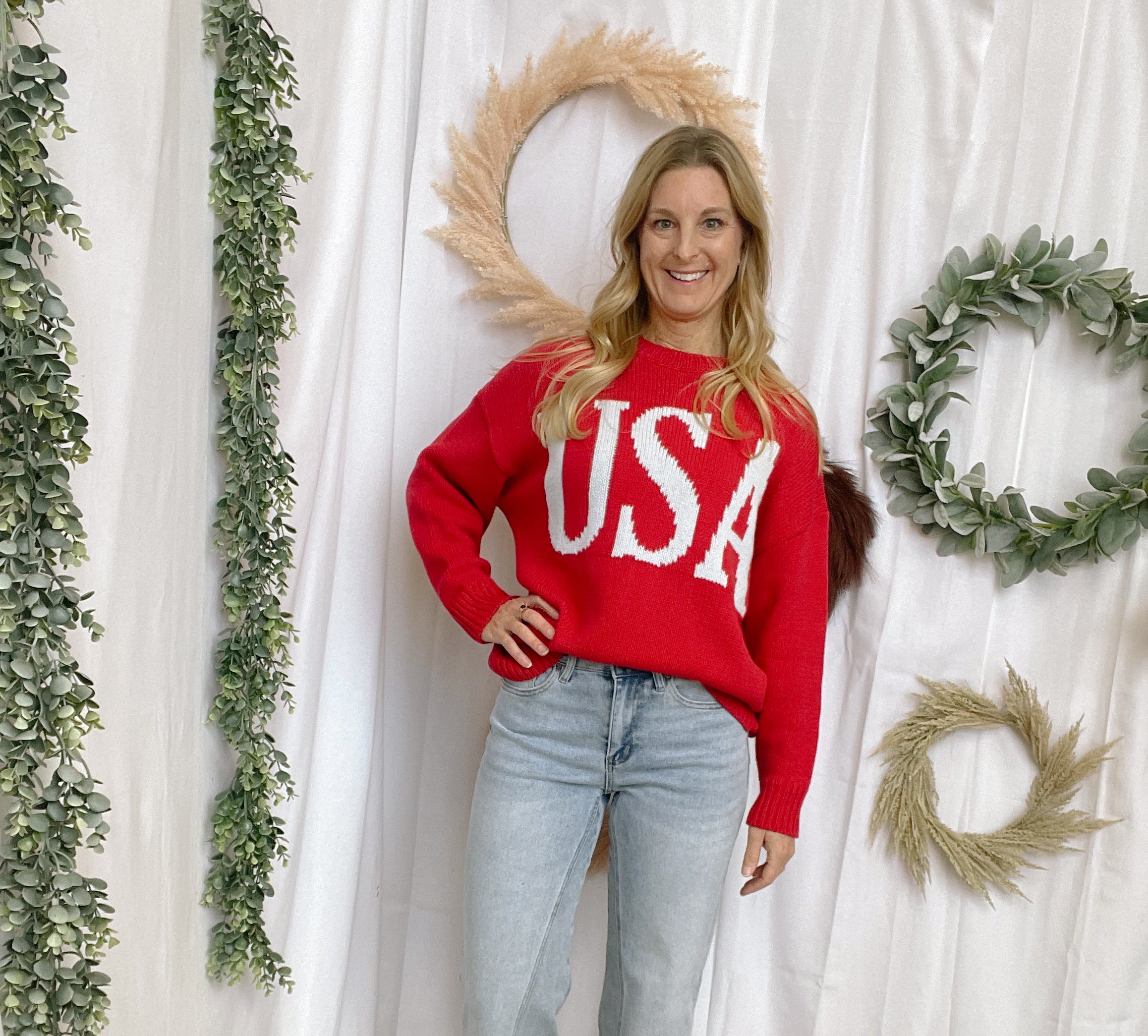 Le Lis Red USA Sweater-Sweaters-lelis-The Silo Boutique, Women's Fashion Boutique Located in Warren and Grand Forks North Dakota