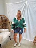 Green Collared Oversized Sweatshirt-Long Sleeve Tops-bucketlist-The Silo Boutique, Women's Fashion Boutique Located in Warren and Grand Forks North Dakota