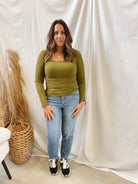 Mono B Scoop Long Sleeve Top-Camo Green-Long Sleeve Tops-mono b-The Silo Boutique, Women's Fashion Boutique Located in Warren and Grand Forks North Dakota