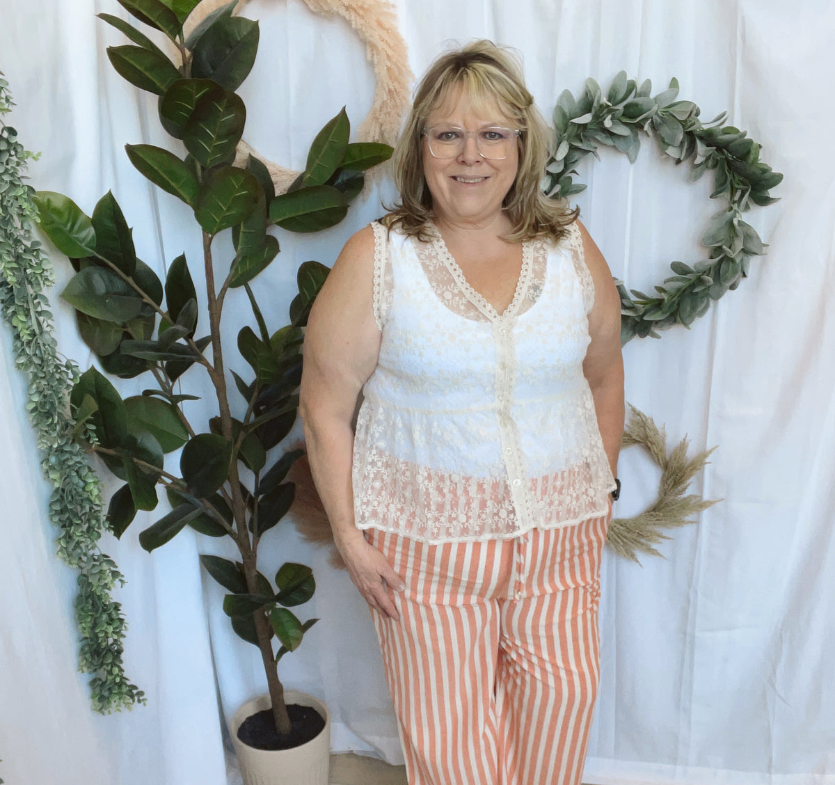 Coral Striped Wide Leg Pants-Final sale-Pants-cozy co-The Silo Boutique, Women's Fashion Boutique Located in Warren and Grand Forks North Dakota