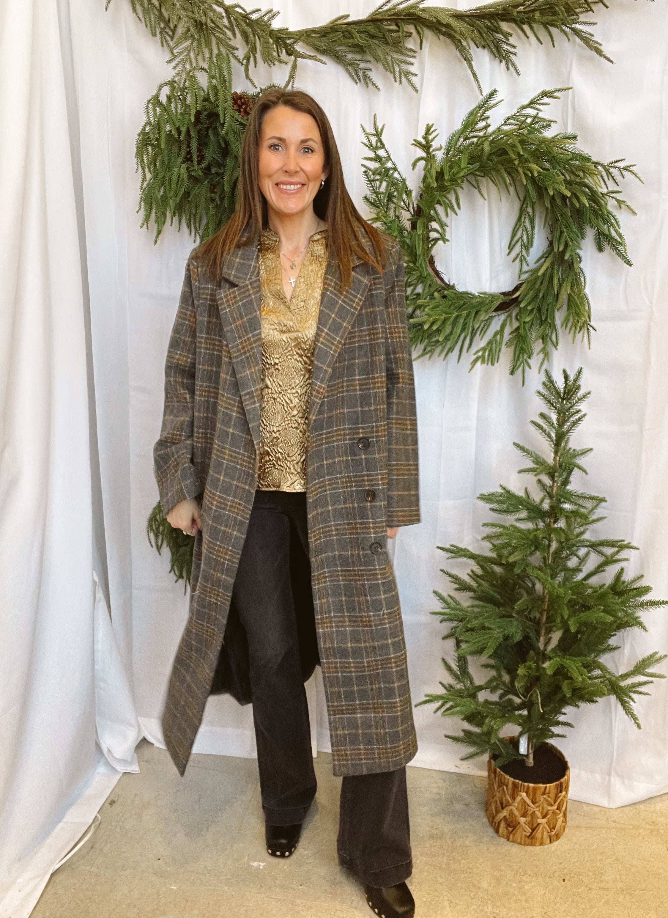 Promesa Charcoal Plaid Coat-Coats & Jackets-promesa-The Silo Boutique, Women's Fashion Boutique Located in Warren and Grand Forks North Dakota