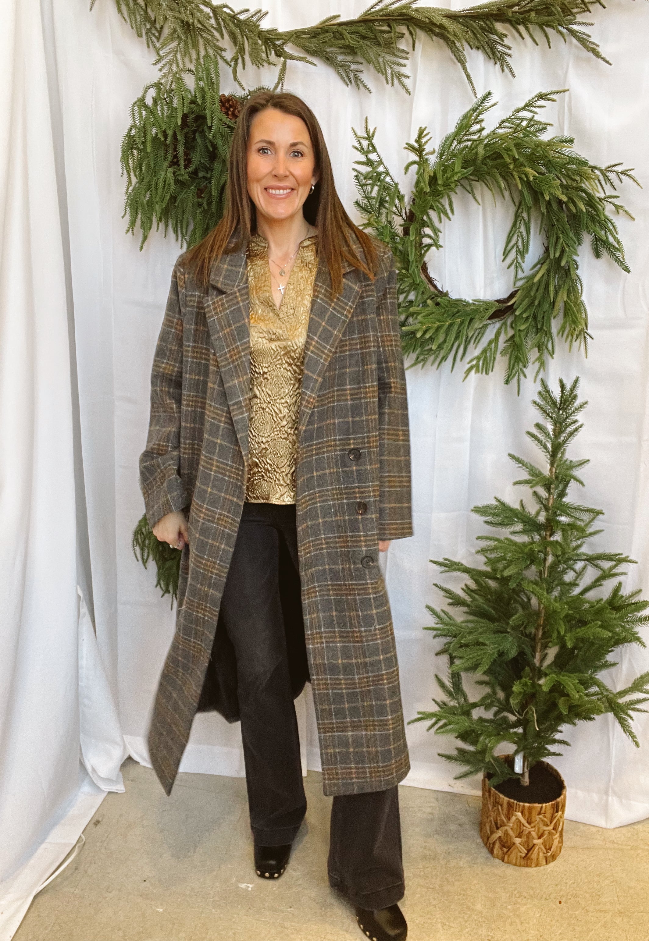 Promesa Charcoal Plaid Coat-Coats & Jackets-promesa-The Silo Boutique, Women's Fashion Boutique Located in Warren and Grand Forks North Dakota