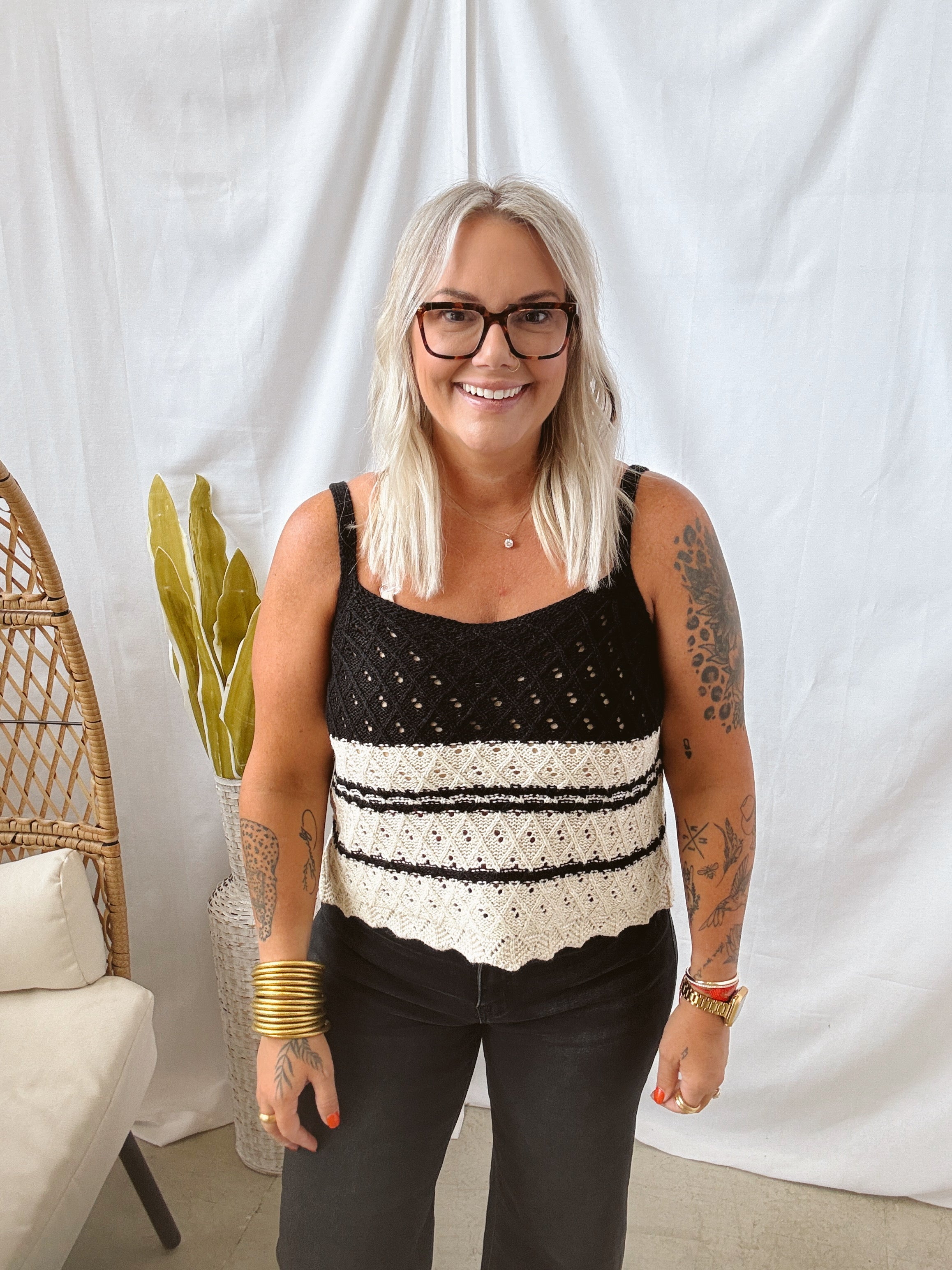 Black and Cream Knit Tank Top-Tank Tops-gilli-The Silo Boutique, Women's Fashion Boutique Located in Warren and Grand Forks North Dakota