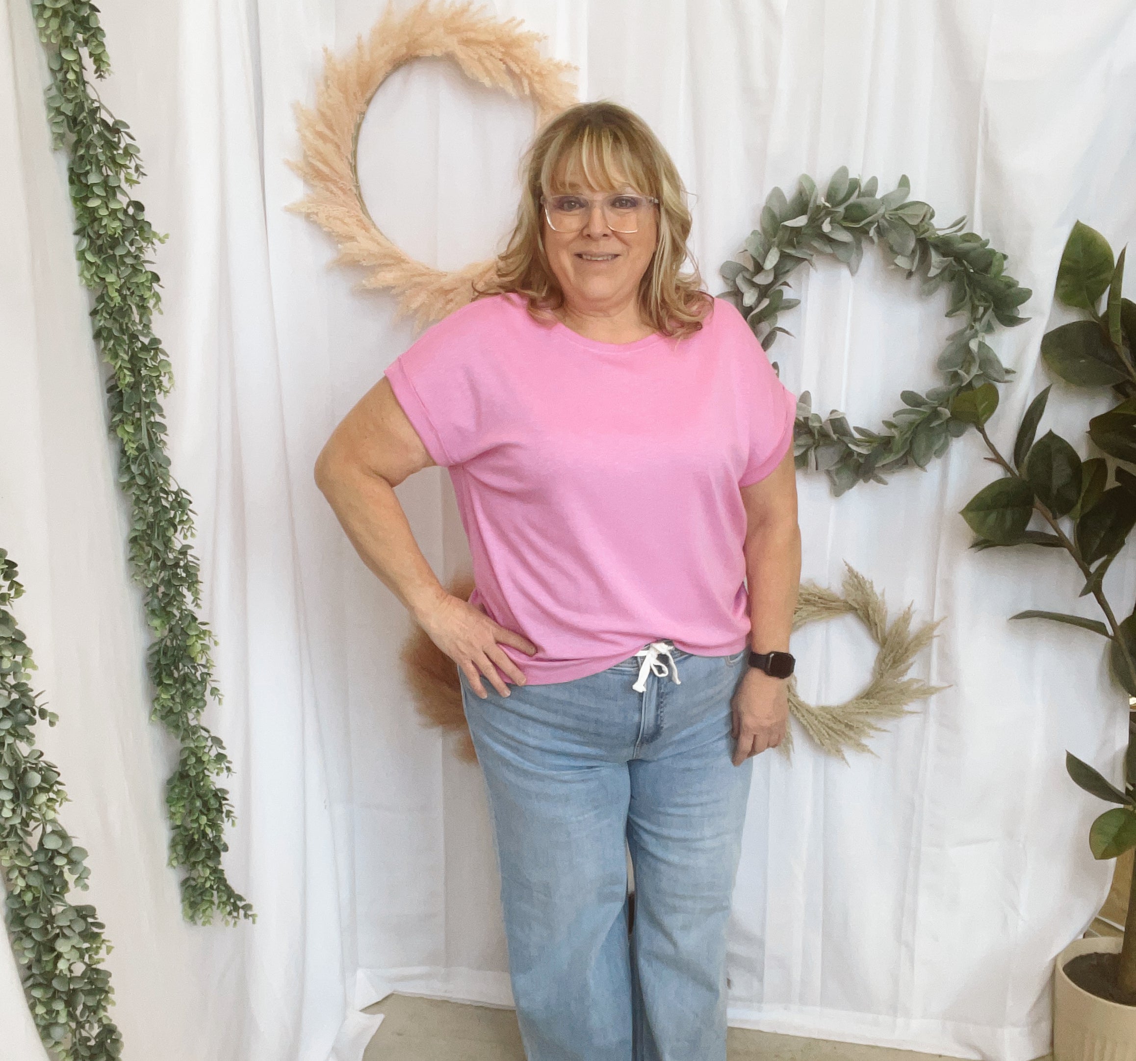 Kelly Slub Rolled Sleeve Tee-Short Sleeve Tops-Zenana-The Silo Boutique, Women's Fashion Boutique Located in Warren and Grand Forks North Dakota