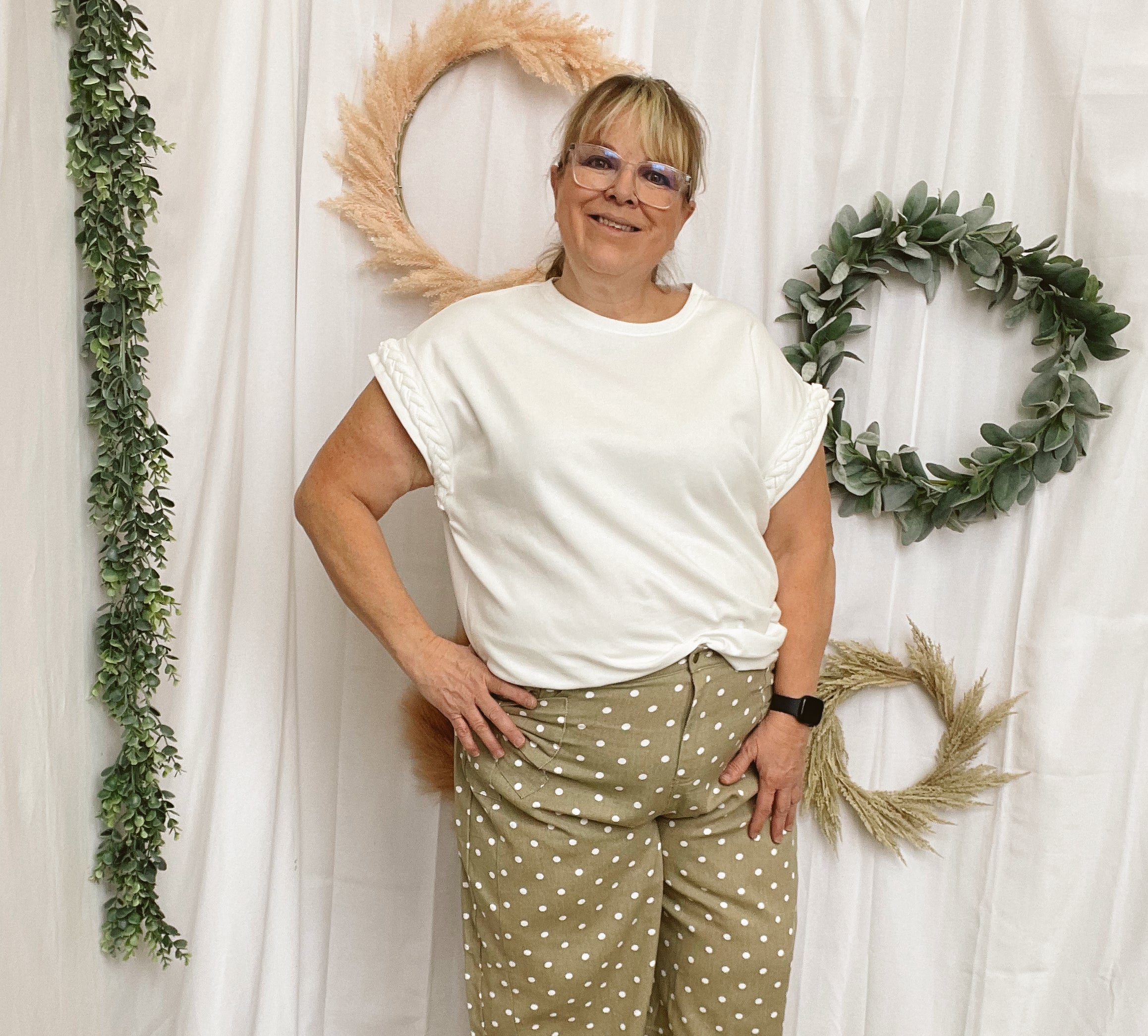 Jonie Polka Dot Pants-Taupe-Pants-oddi-The Silo Boutique, Women's Fashion Boutique Located in Warren and Grand Forks North Dakota