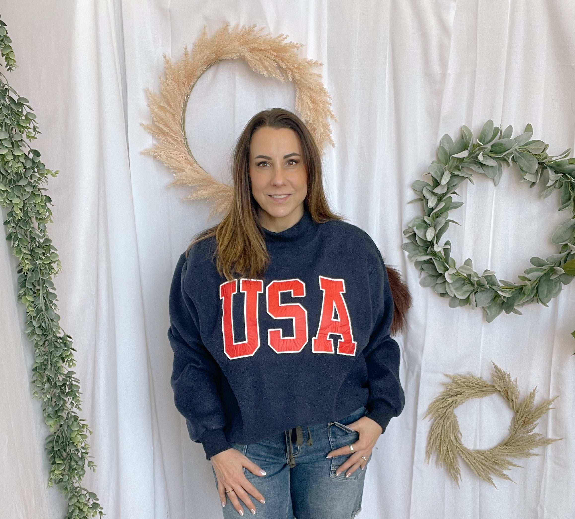 Bucketlist Flag/USA Reversible Sweatshirt-Navy-Sweatshirts-bucketlist-The Silo Boutique, Women's Fashion Boutique Located in Warren and Grand Forks North Dakota