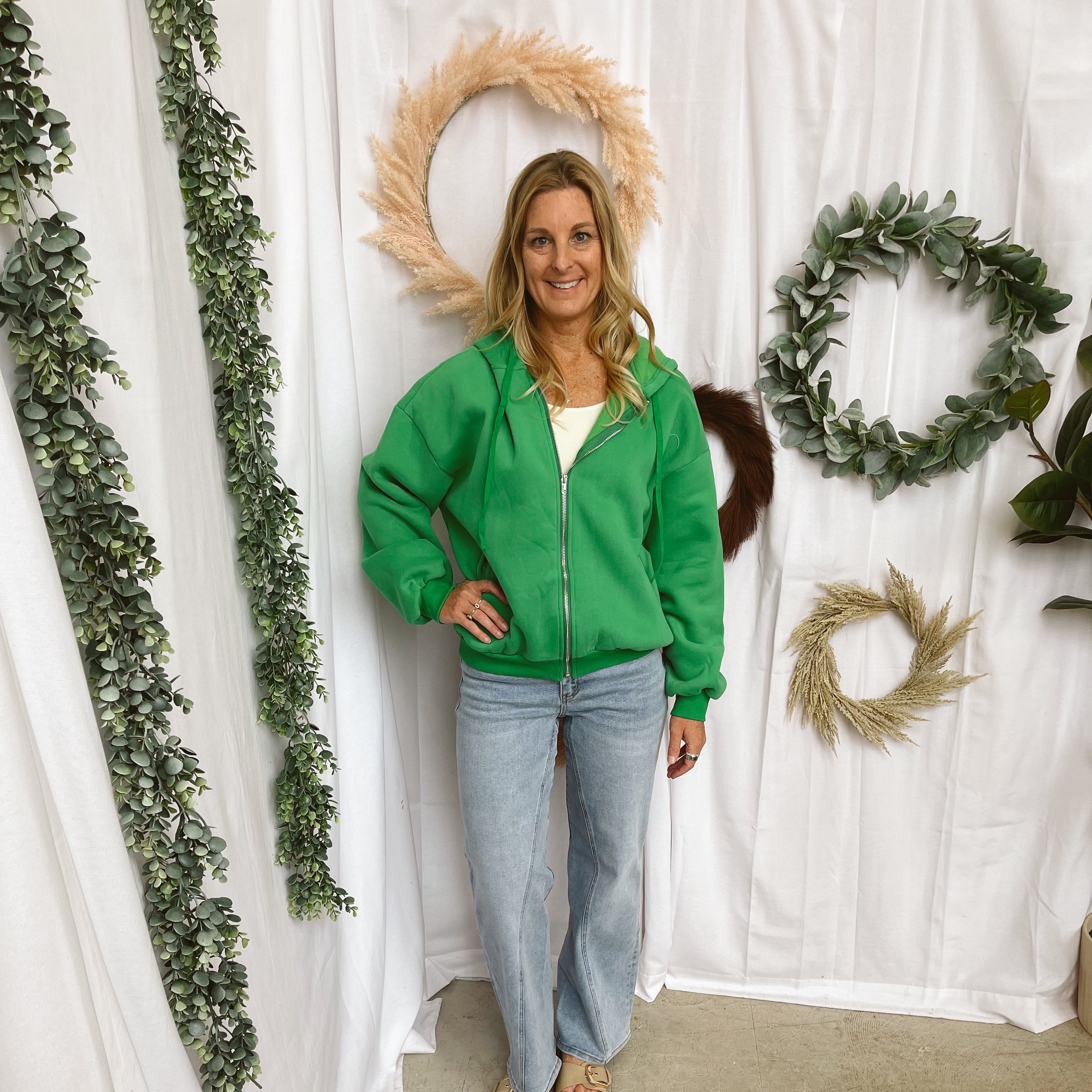 University Hooded Zip Sweatshirt-Green-Sweatshirts-tictoc-The Silo Boutique, Women's Fashion Boutique Located in Warren and Grand Forks North Dakota