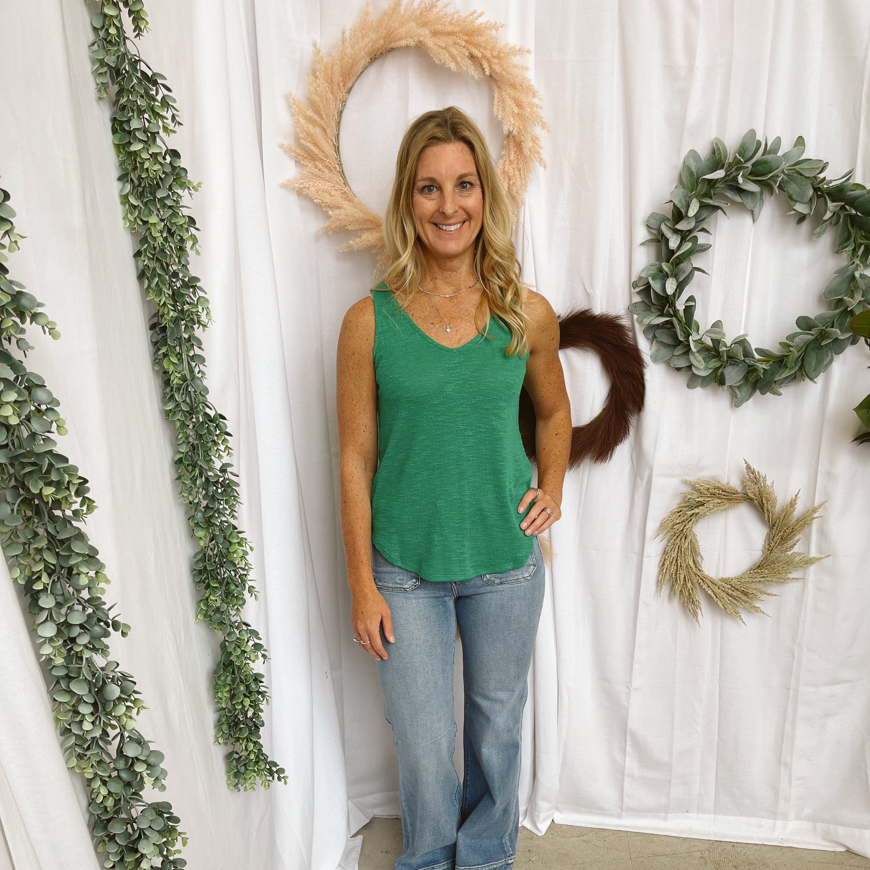 Mel V Neck Slub Tank Top-Green-Tank Tops-Zenana-The Silo Boutique, Women's Fashion Boutique Located in Warren and Grand Forks North Dakota