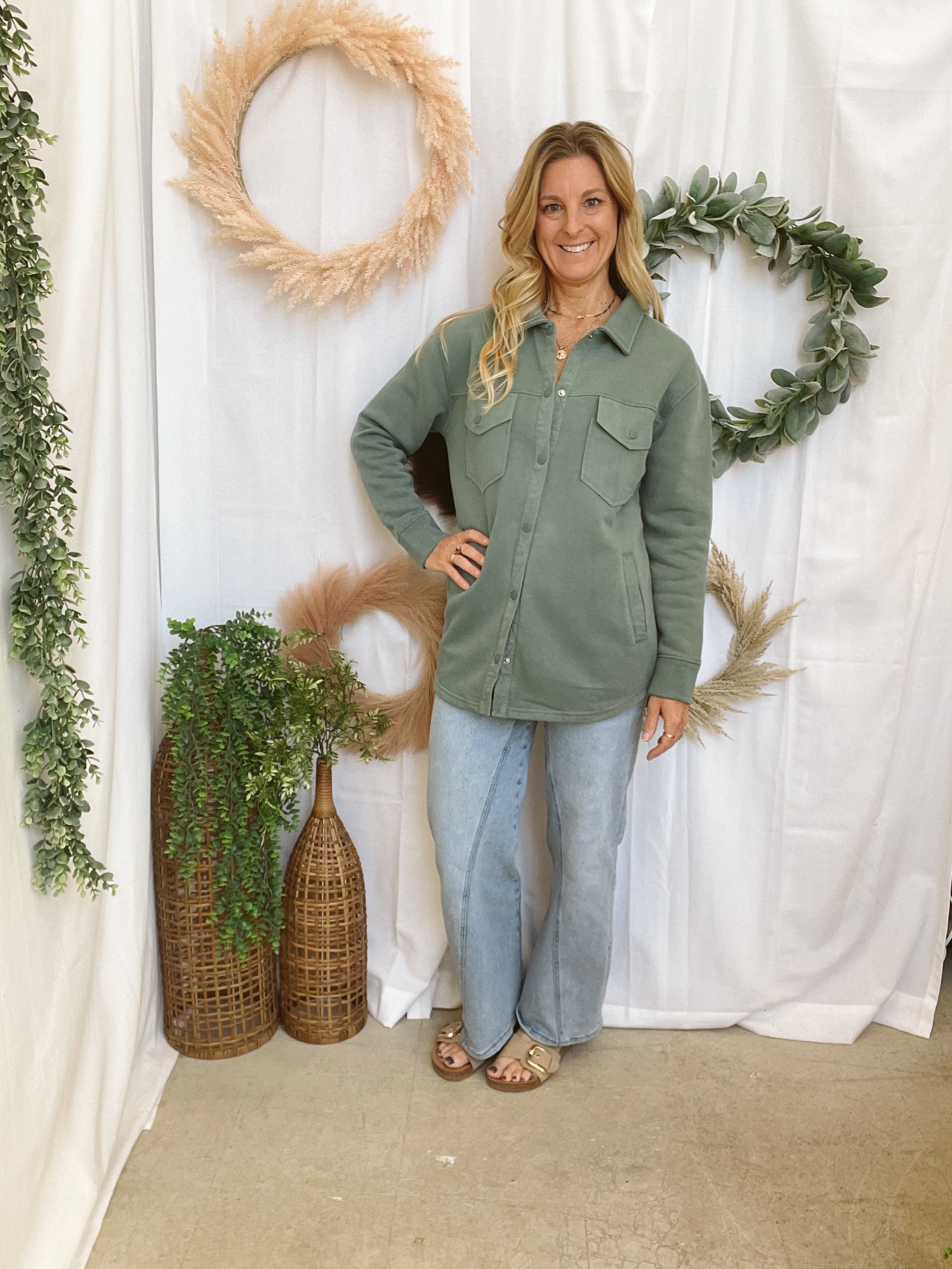 Mono B Snap Shacket-Pine-Coats & Jackets-mono b-The Silo Boutique, Women's Fashion Boutique Located in Warren and Grand Forks North Dakota
