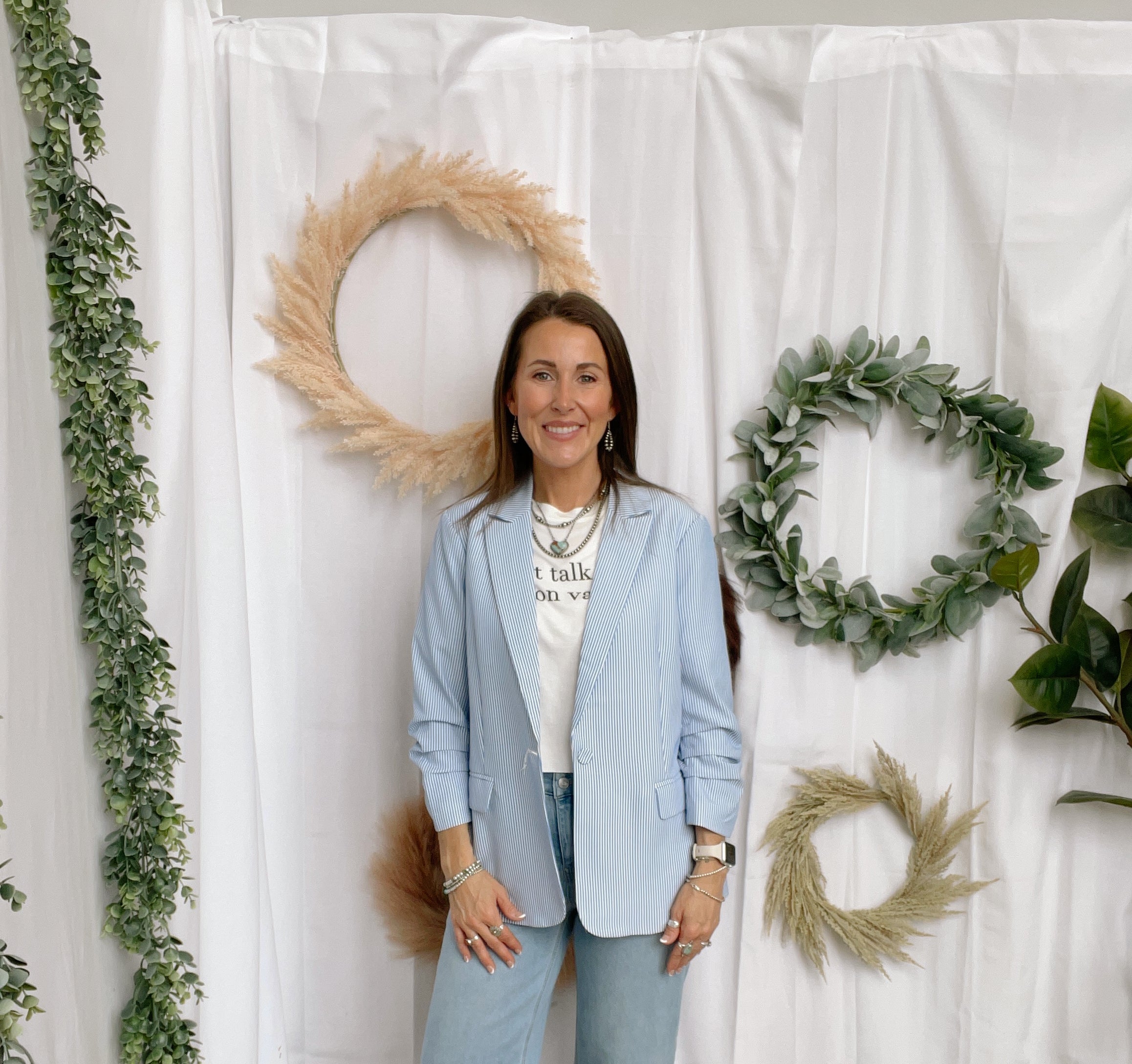 Blue and White Stripe Blazer-Blazers-skies are blue-The Silo Boutique, Women's Fashion Boutique Located in Warren and Grand Forks North Dakota
