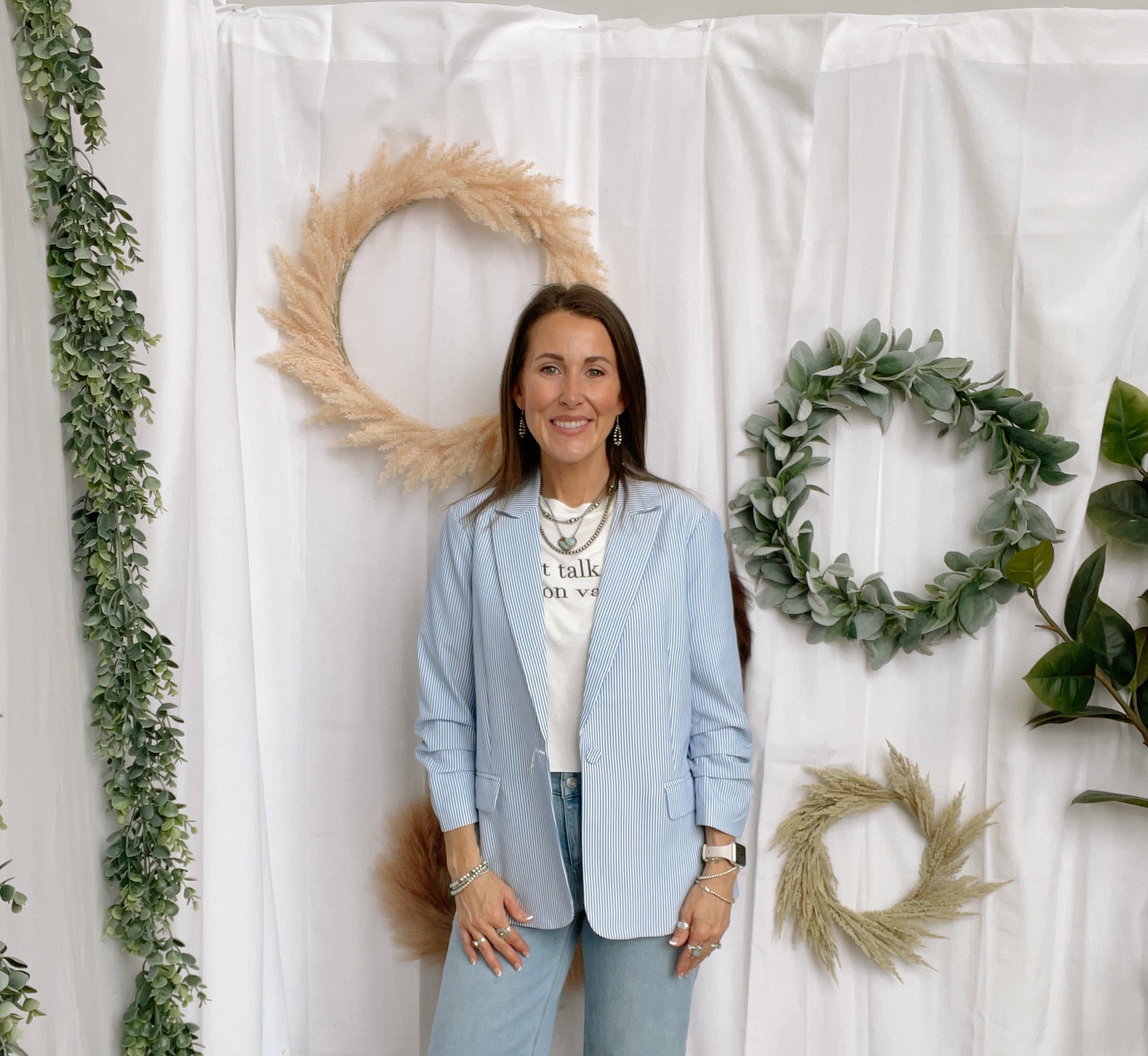Blue and White Stripe Blazer-Blazers-skies are blue-The Silo Boutique, Women's Fashion Boutique Located in Warren and Grand Forks North Dakota
