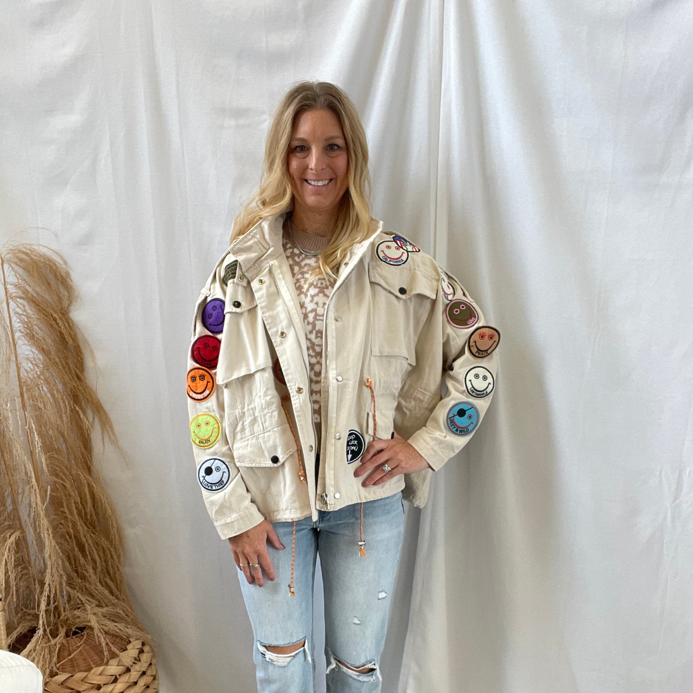 Jade Cream Patch Jacket-Coats & Jackets-jade-The Silo Boutique, Women's Fashion Boutique Located in Warren and Grand Forks North Dakota