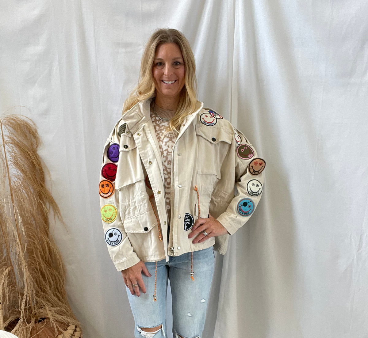 Jade Cream Patch Jacket-Coats & Jackets-jade-The Silo Boutique, Women's Fashion Boutique Located in Warren and Grand Forks North Dakota