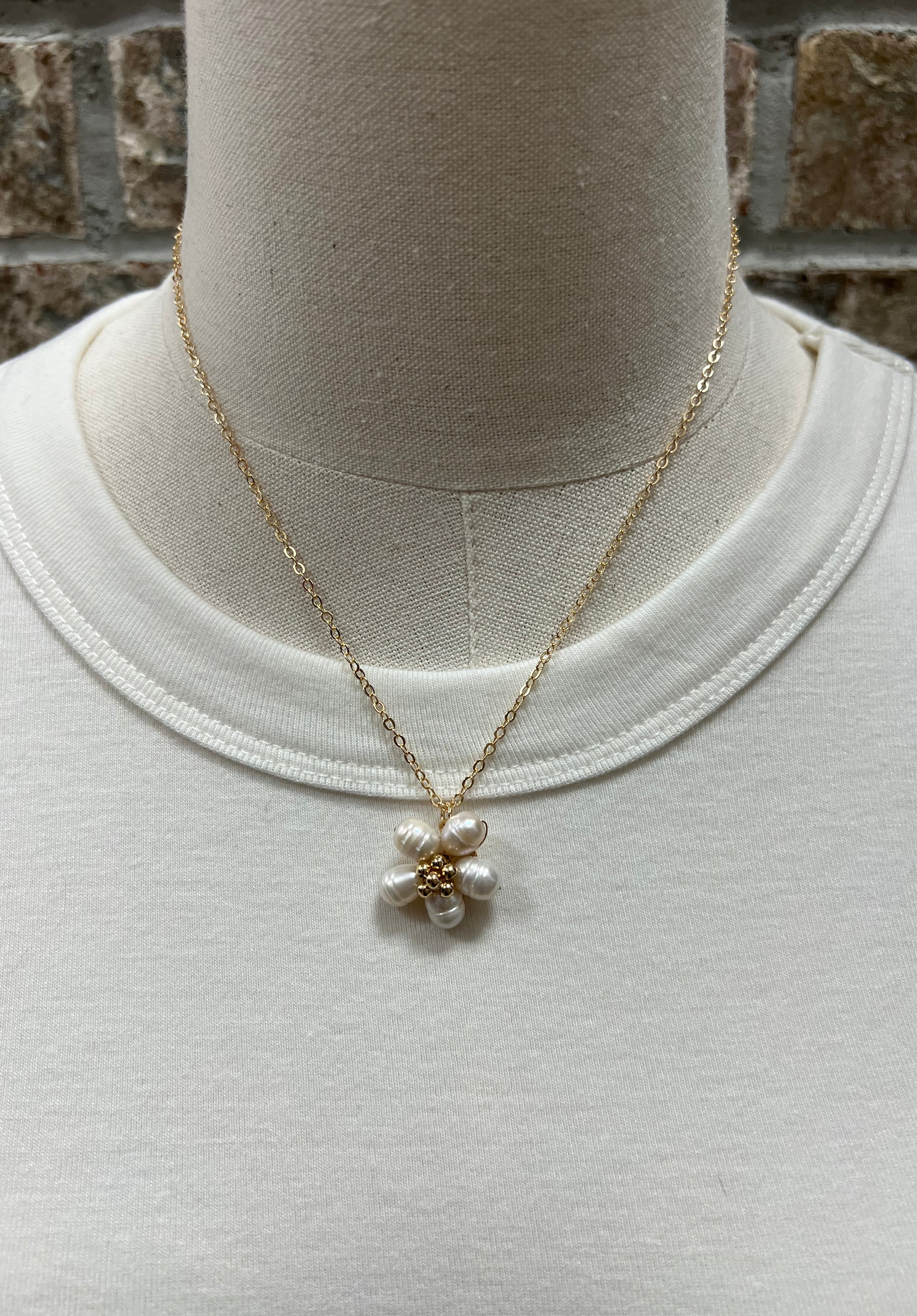 Fame Cluster Pearl Flower Necklace-Necklaces-Fame-The Silo Boutique, Women's Fashion Boutique Located in Warren and Grand Forks North Dakota