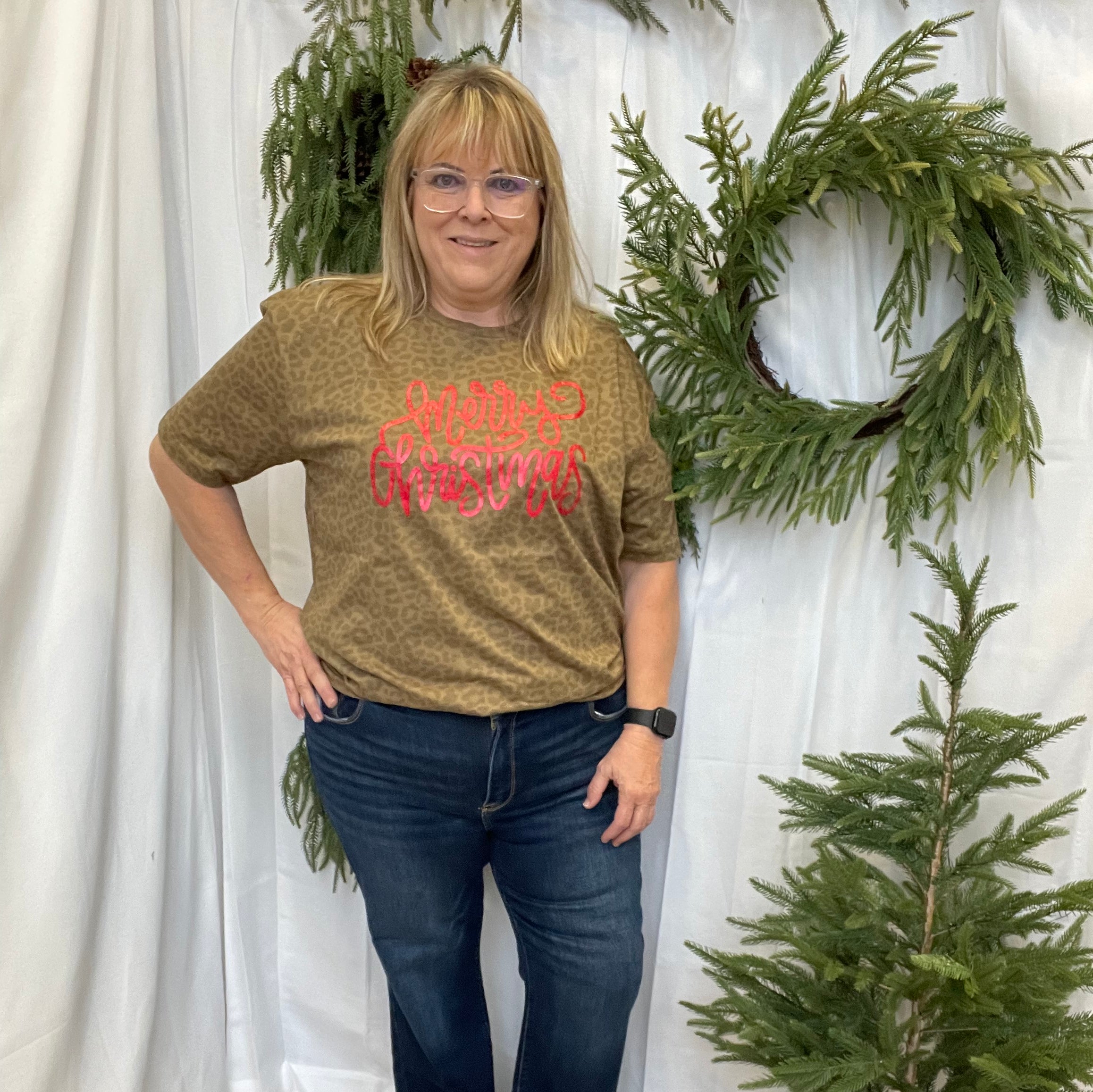 Merry Christmas Leopard Tee-Final Sale-Graphic Tees-Summer Tees-The Silo Boutique, Women's Fashion Boutique Located in Warren and Grand Forks North Dakota