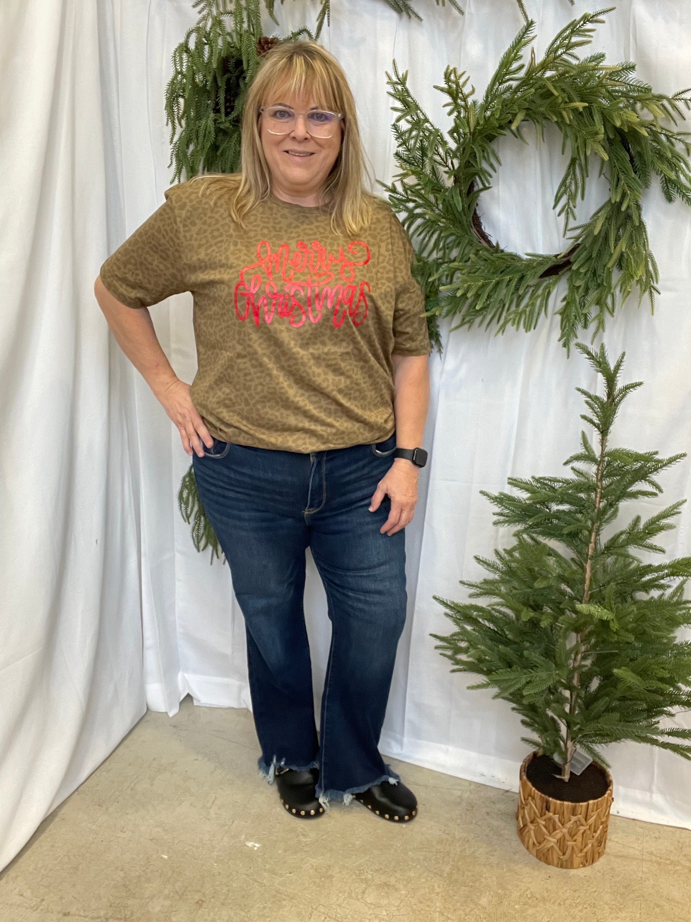 Merry Christmas Leopard Tee-Graphic Tees-Summer Tees-The Silo Boutique, Women's Fashion Boutique Located in Warren and Grand Forks North Dakota