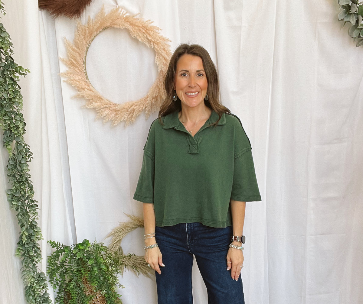 Livy Short Sleeve Collar Top-Green-Short Sleeve Tops-hyfve-The Silo Boutique, Women's Fashion Boutique Located in Warren and Grand Forks North Dakota