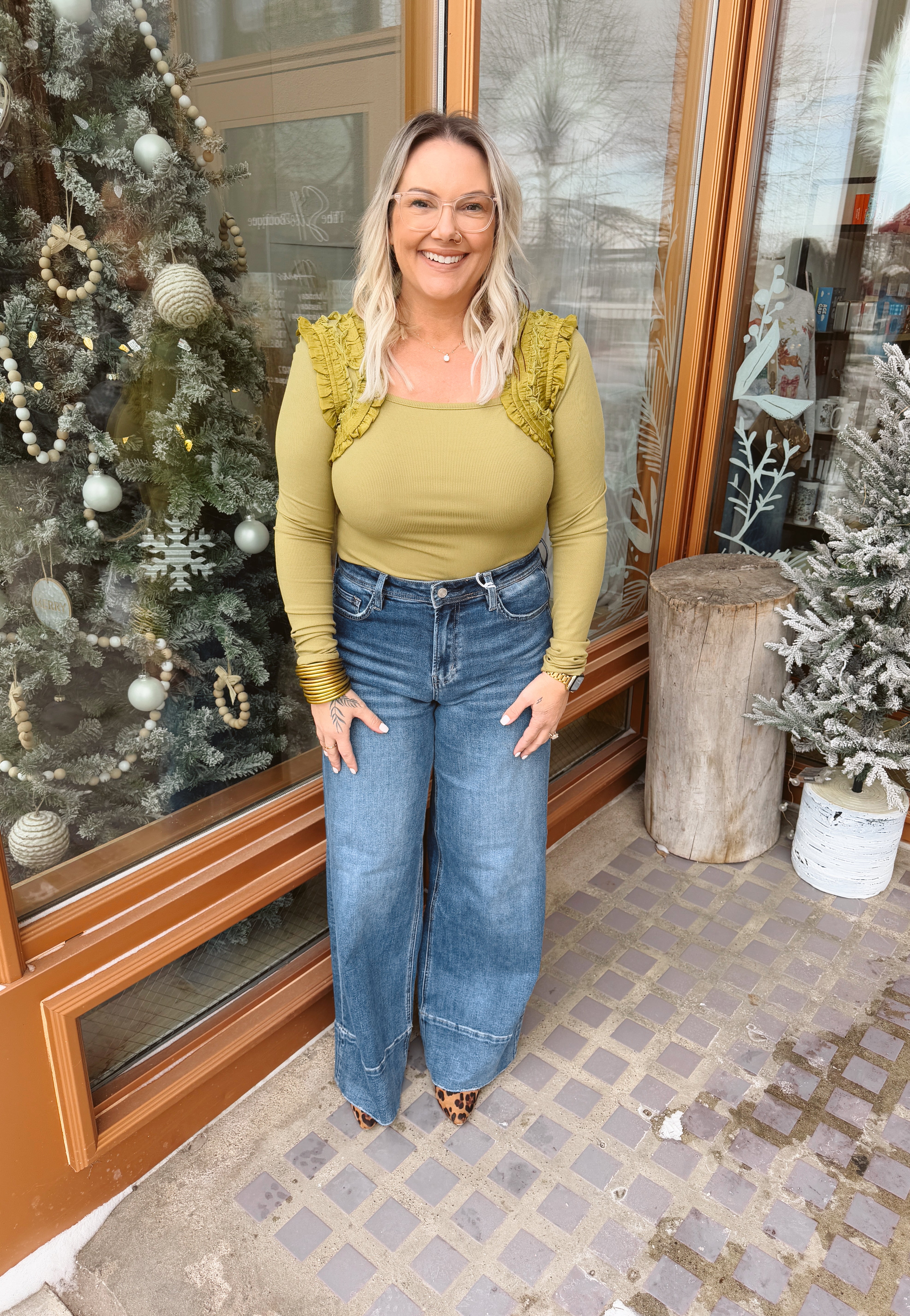 Lemon Grass Ruffle Top-Long Sleeve Tops-listicle-The Silo Boutique, Women's Fashion Boutique Located in Warren and Grand Forks North Dakota