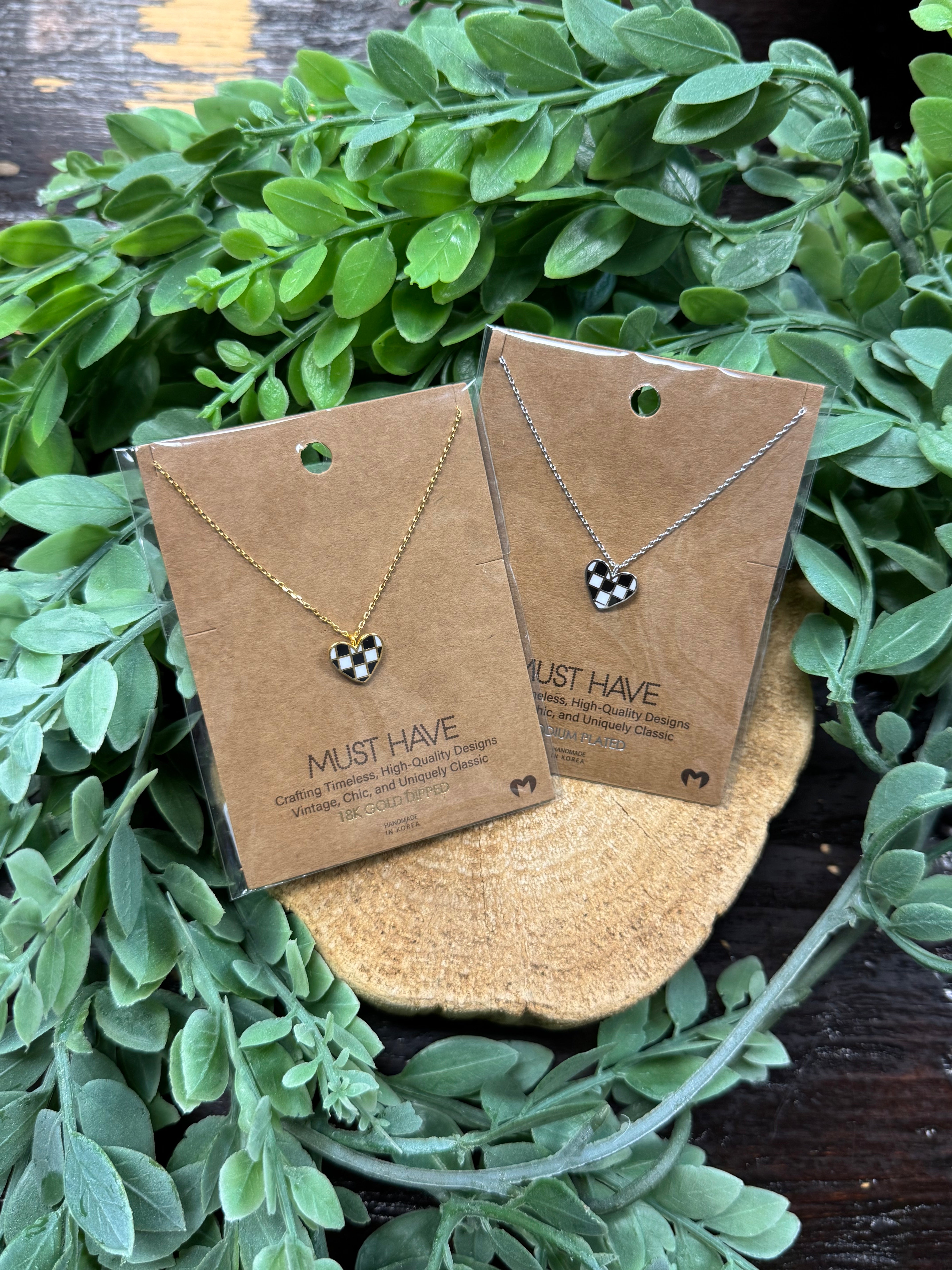 Checker Heart Necklace-Necklaces-fame-The Silo Boutique, Women's Fashion Boutique Located in Warren and Grand Forks North Dakota