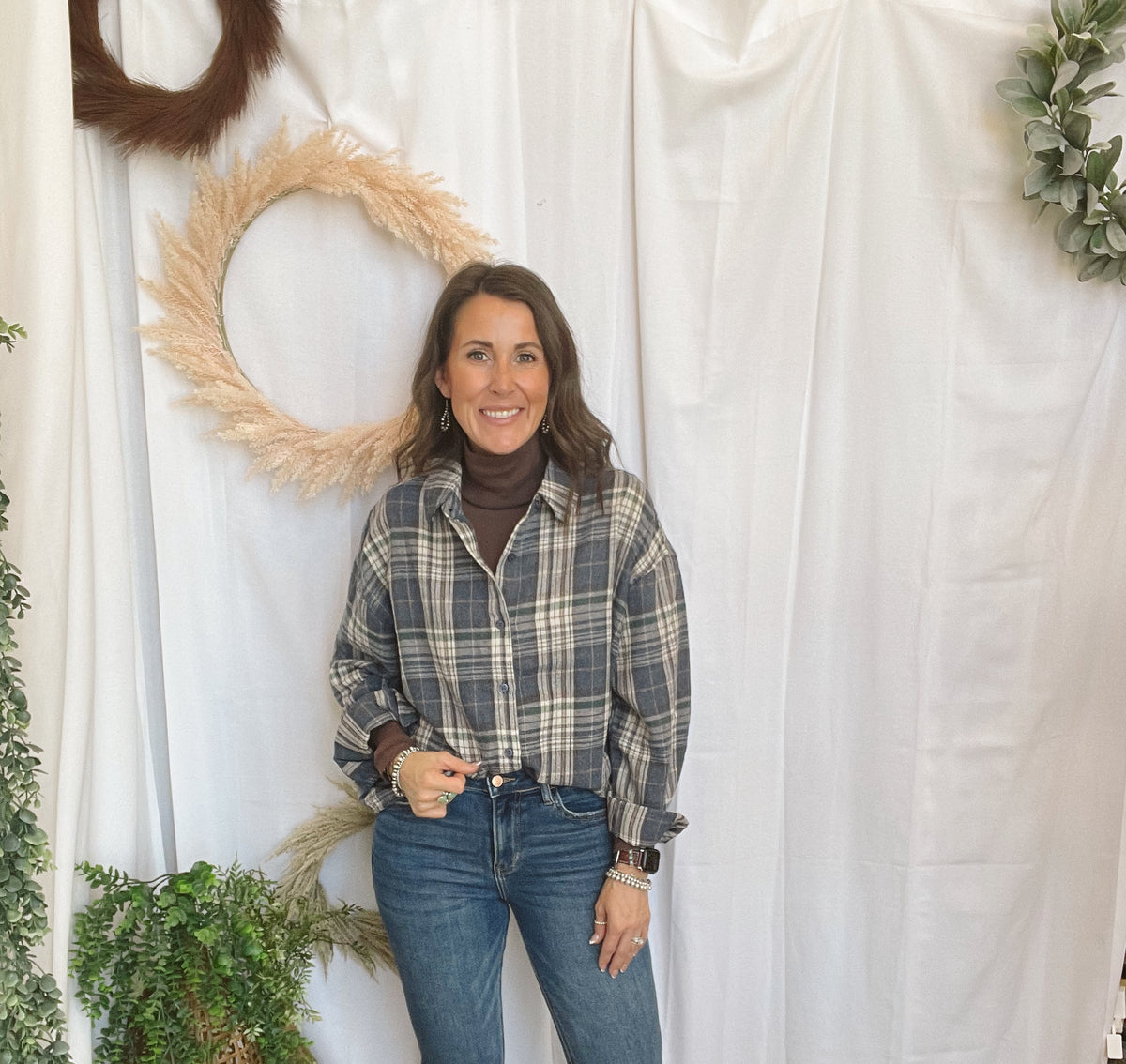 Bobbi Plaid Flannel-Blue-Long Sleeve Tops-The Silo Boutique-The Silo Boutique, Women's Fashion Boutique Located in Warren and Grand Forks North Dakota