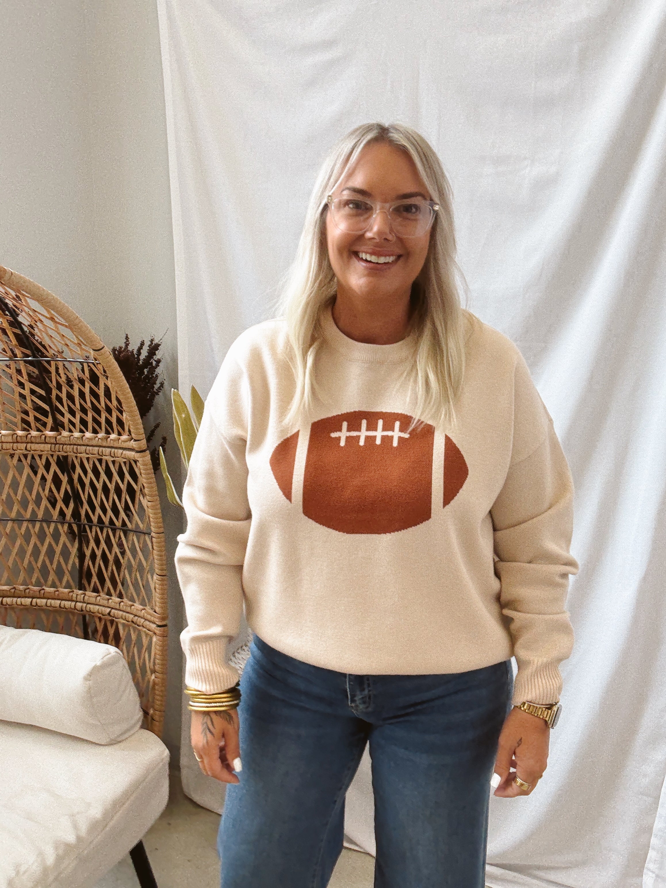 Cream Football Sweater-Sweaters-tea and Rose-The Silo Boutique, Women's Fashion Boutique Located in Warren and Grand Forks North Dakota