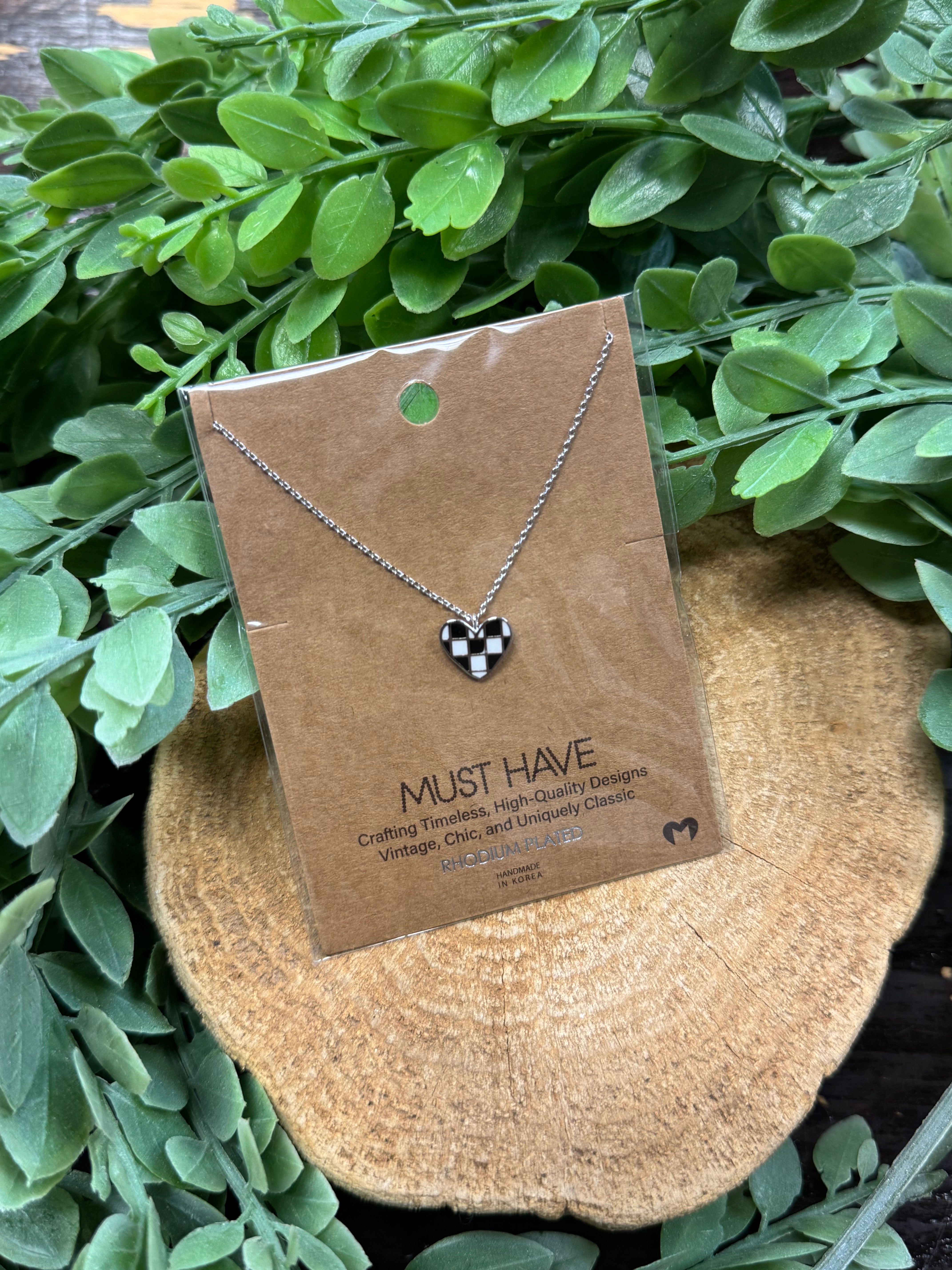 Checker Heart Necklace-Necklaces-fame-The Silo Boutique, Women's Fashion Boutique Located in Warren and Grand Forks North Dakota
