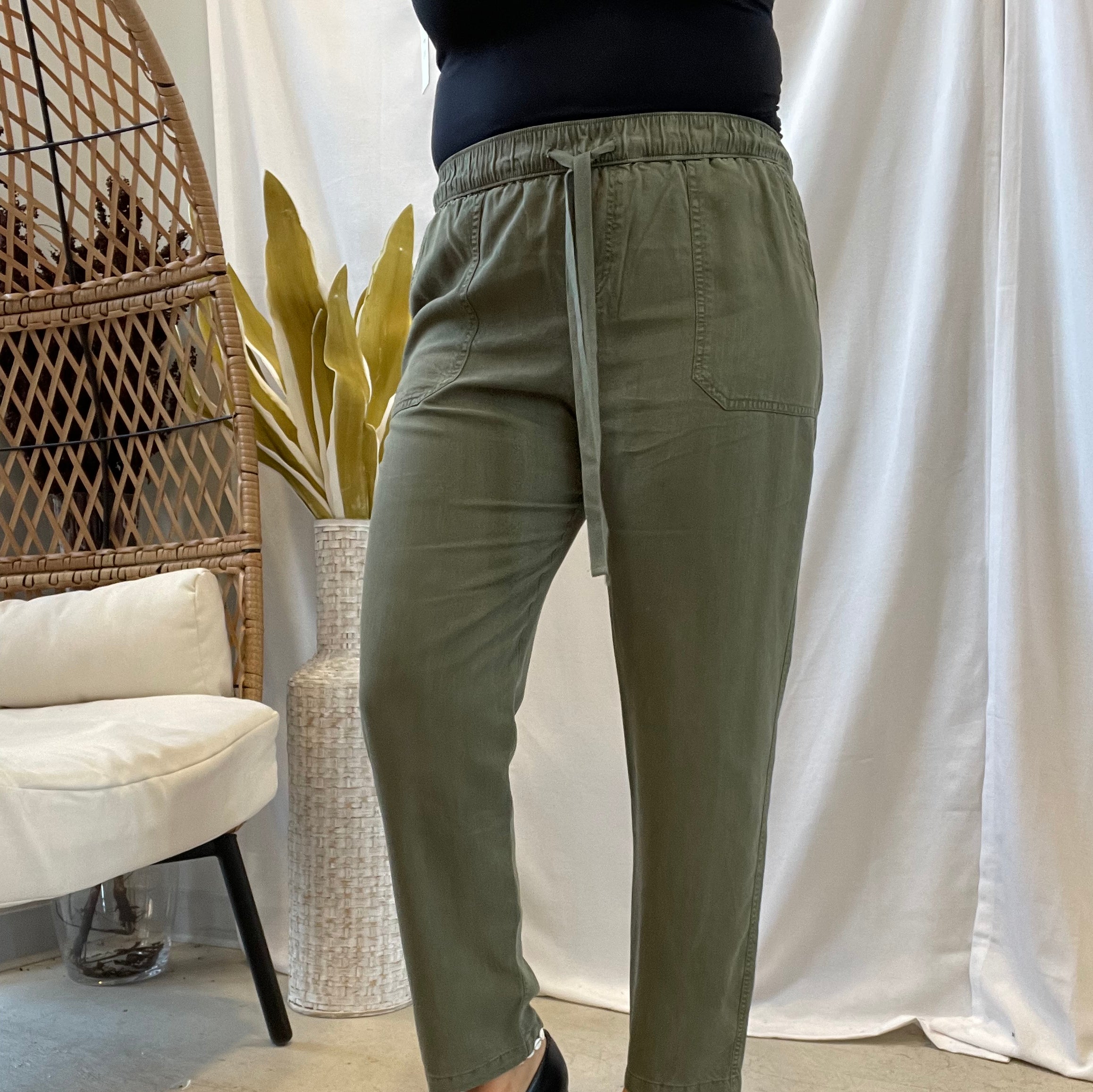 Cool Tapered Tencel Pants-Olive-Pants-be cool-The Silo Boutique, Women's Fashion Boutique Located in Warren and Grand Forks North Dakota