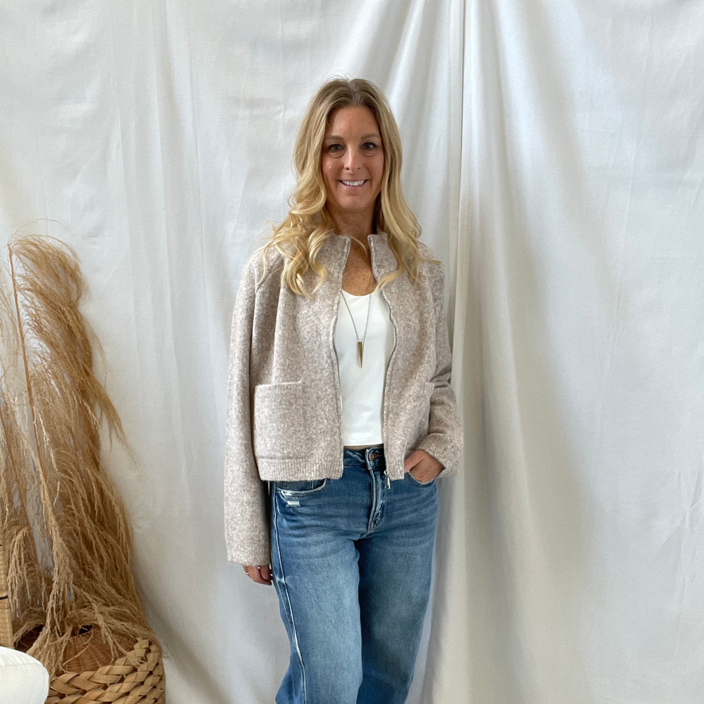 Taupe Be Cool Zipper Cardigan-Cardigans-be cool-The Silo Boutique, Women's Fashion Boutique Located in Warren and Grand Forks North Dakota