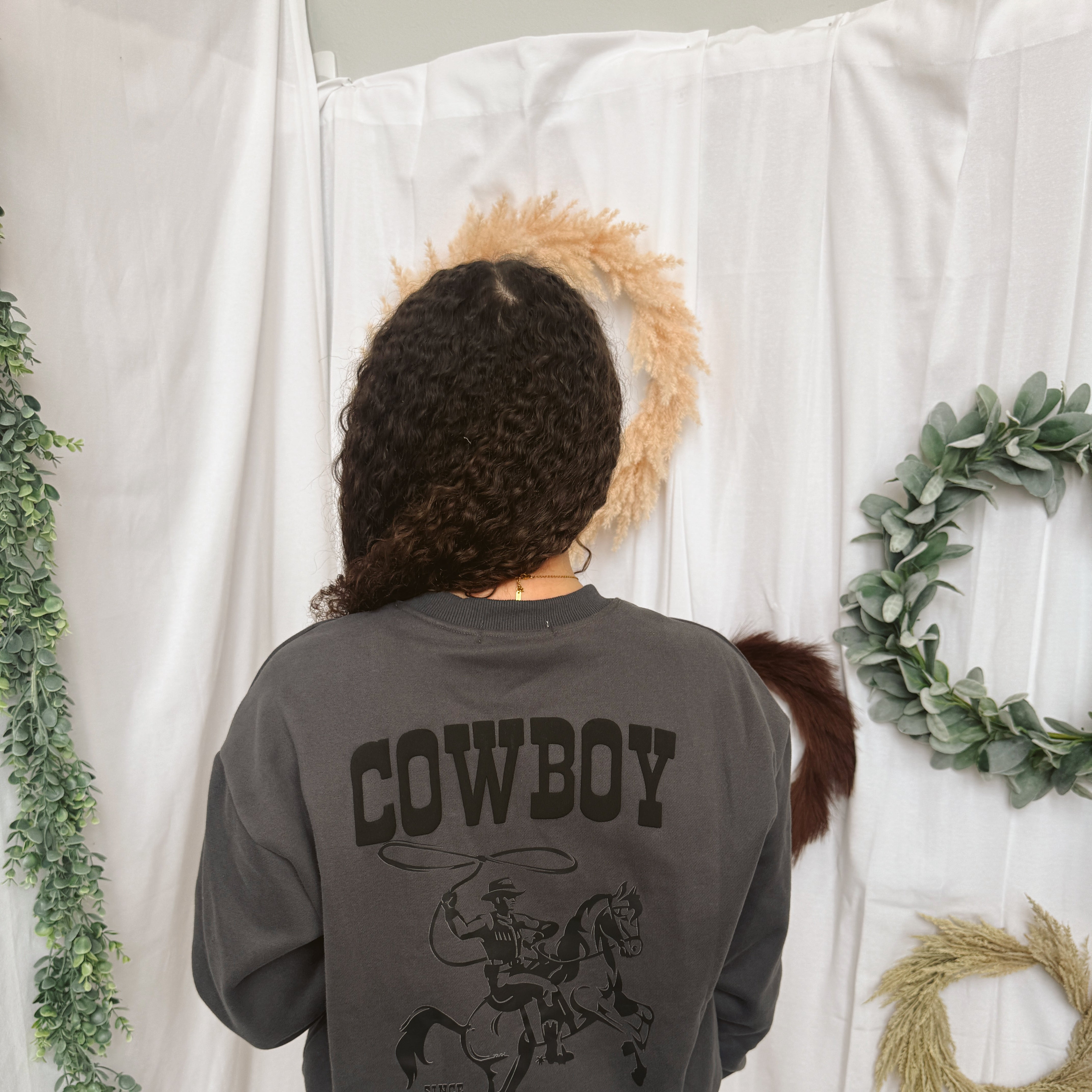 Cowboy Grey Sweatshirt-Sweatshirts-curds-The Silo Boutique, Women's Fashion Boutique Located in Warren and Grand Forks North Dakota