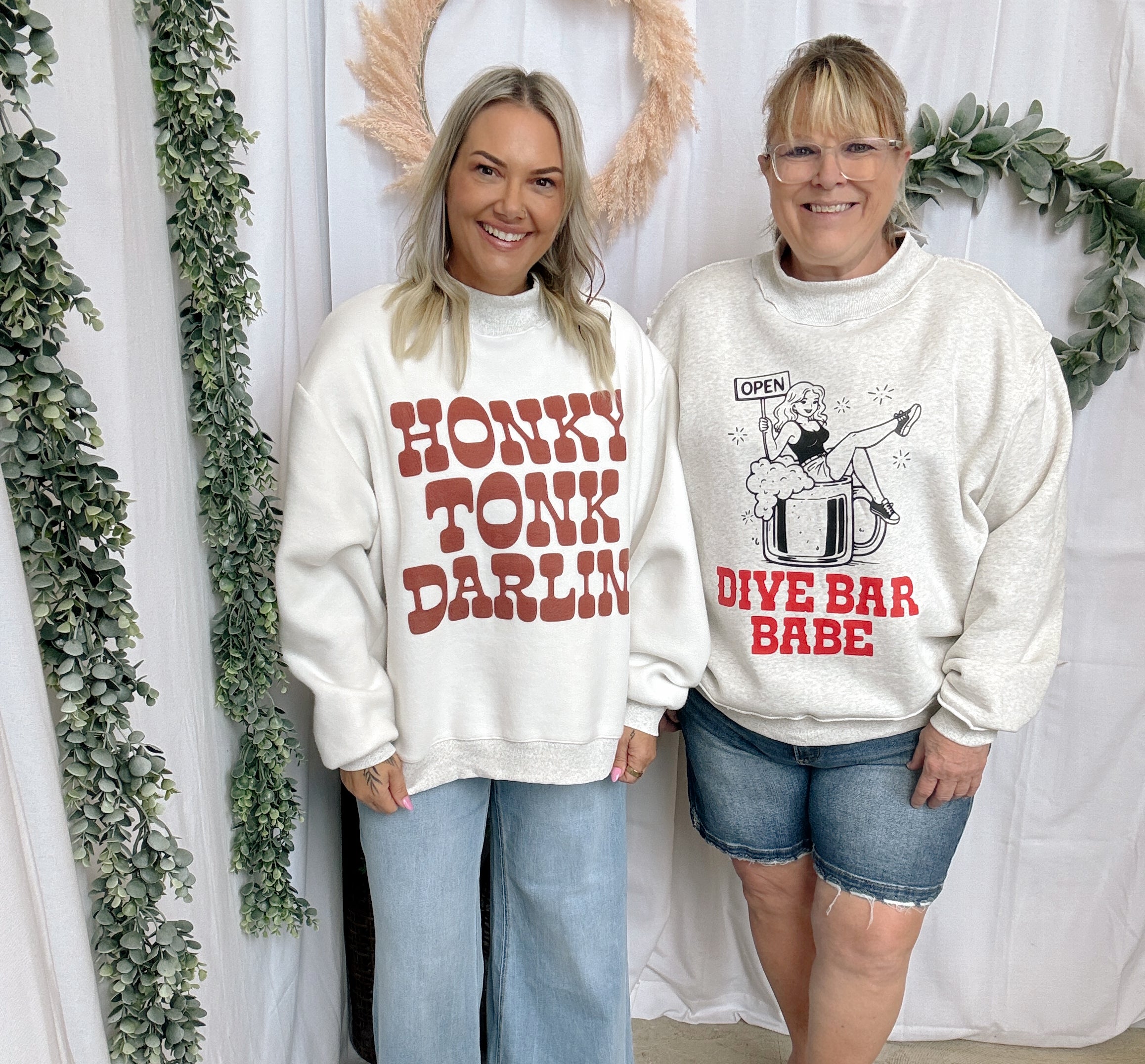 Dive Bar Babe' & Honky Tonk Darlin' Reversible Sweatshirt-Sweatshirts-bucketlist-The Silo Boutique, Women's Fashion Boutique Located in Warren and Grand Forks North Dakota