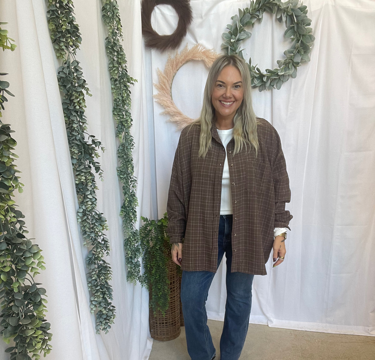 Lucy Plaid Flannel-Brown-Long Sleeve Tops-hyfve-The Silo Boutique, Women's Fashion Boutique Located in Warren and Grand Forks North Dakota