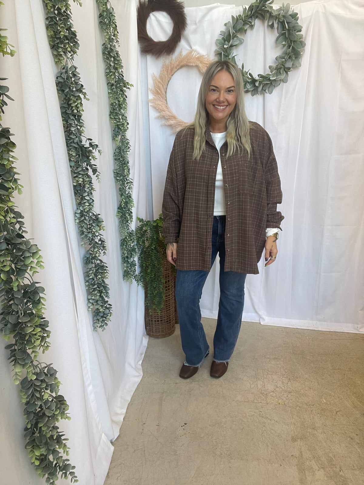 Lucy Plaid Flannel-Brown-Long Sleeve Tops-hyfve-The Silo Boutique, Women's Fashion Boutique Located in Warren and Grand Forks North Dakota