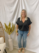 Glam V Neck Short Sleeve Top-Black-Short Sleeve Tops-glam-The Silo Boutique, Women's Fashion Boutique Located in Warren and Grand Forks North Dakota