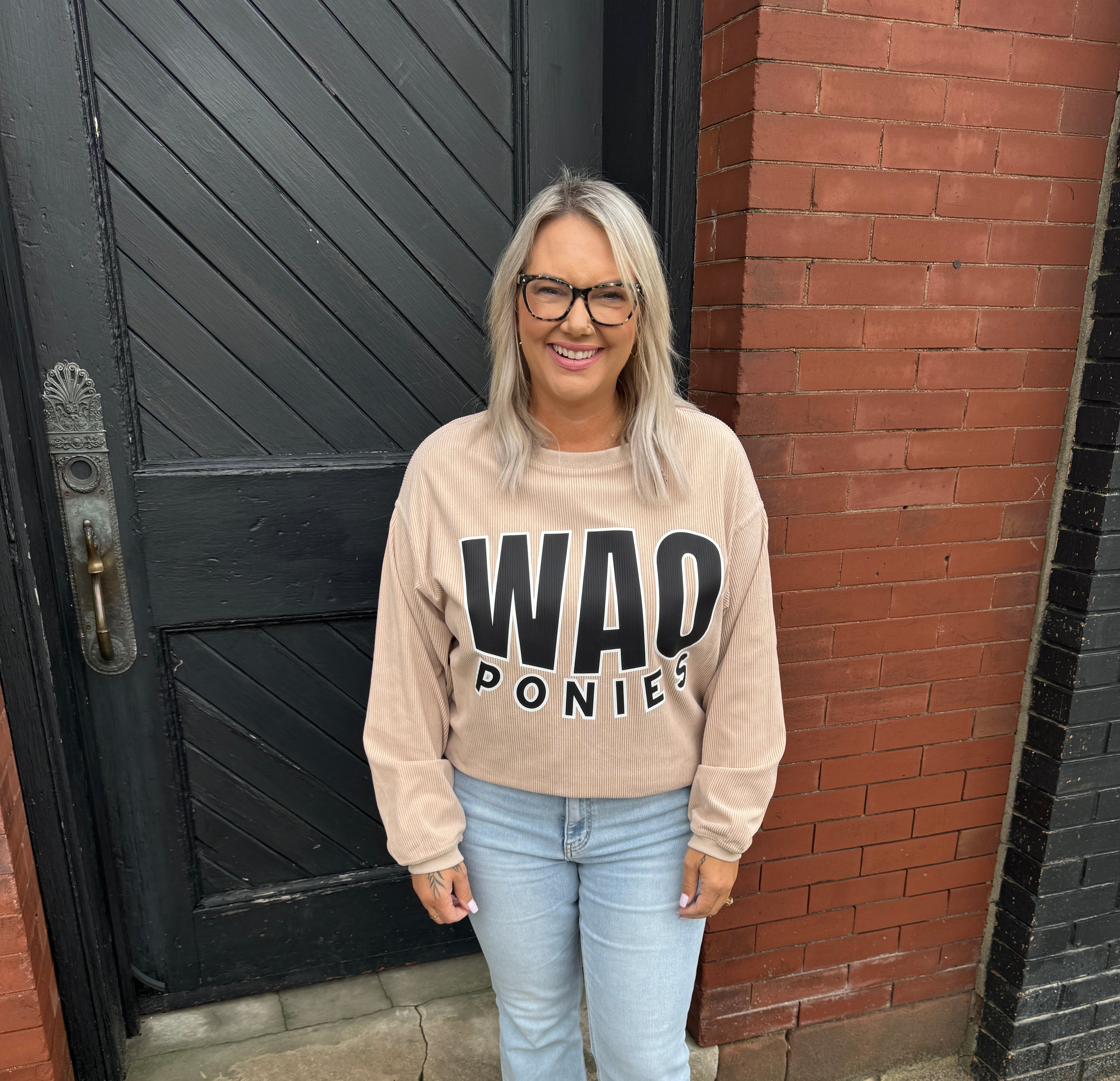 WAO Ponies Corded Crew Neck Top-Tan-Final Sale-Long Sleeve Tops-j lee-The Silo Boutique, Women's Fashion Boutique Located in Warren and Grand Forks North Dakota
