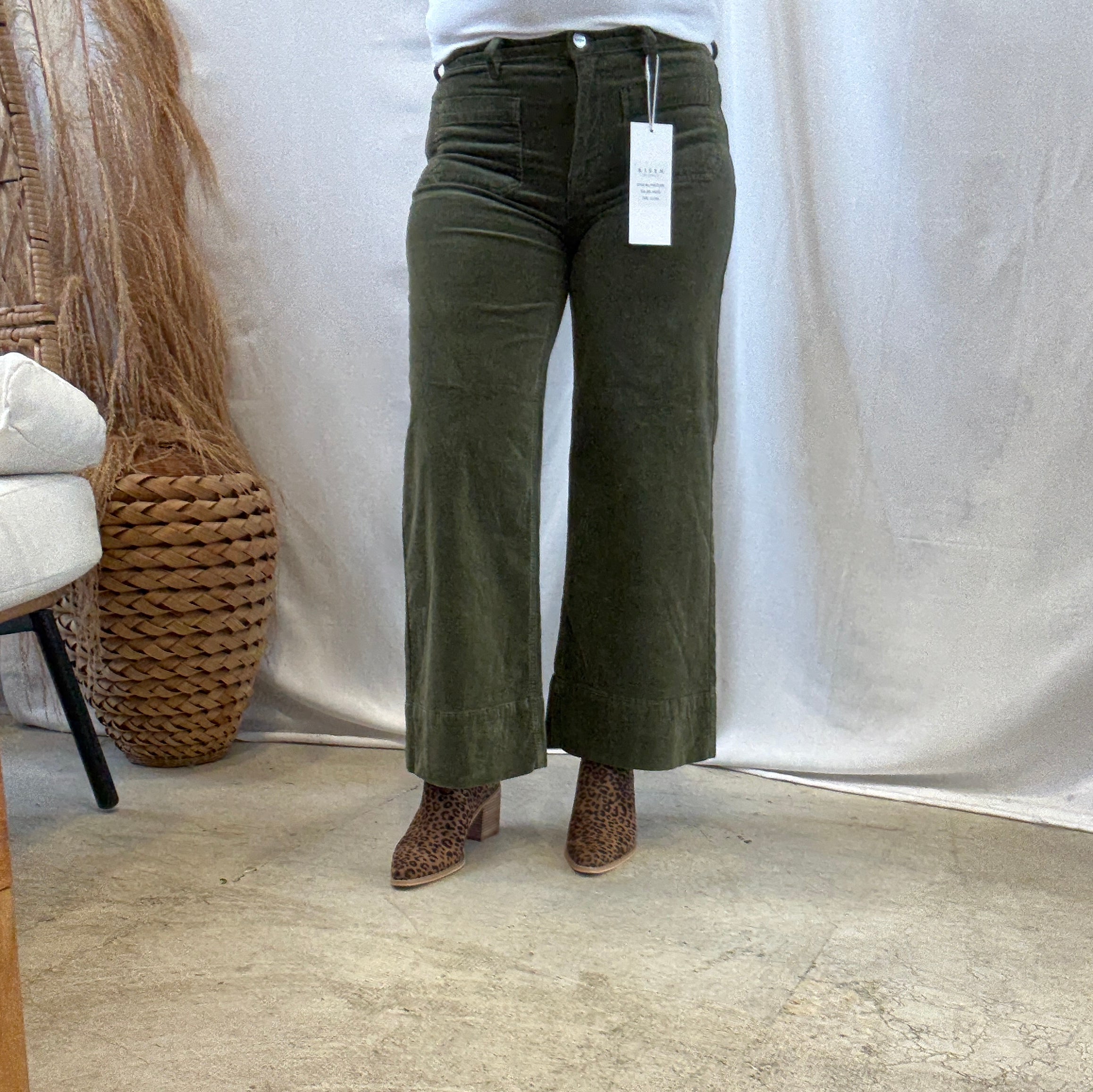 Risen Corduroy Olive Jeans-Jeans-risen-The Silo Boutique, Women's Fashion Boutique Located in Warren and Grand Forks North Dakota