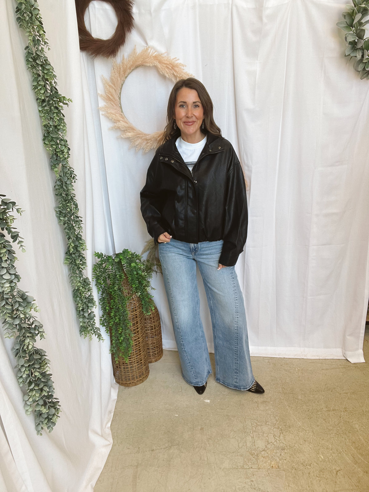 Faux Leather Bomber Jacket-Black-Coats & Jackets-blu pepper-The Silo Boutique, Women's Fashion Boutique Located in Warren and Grand Forks North Dakota