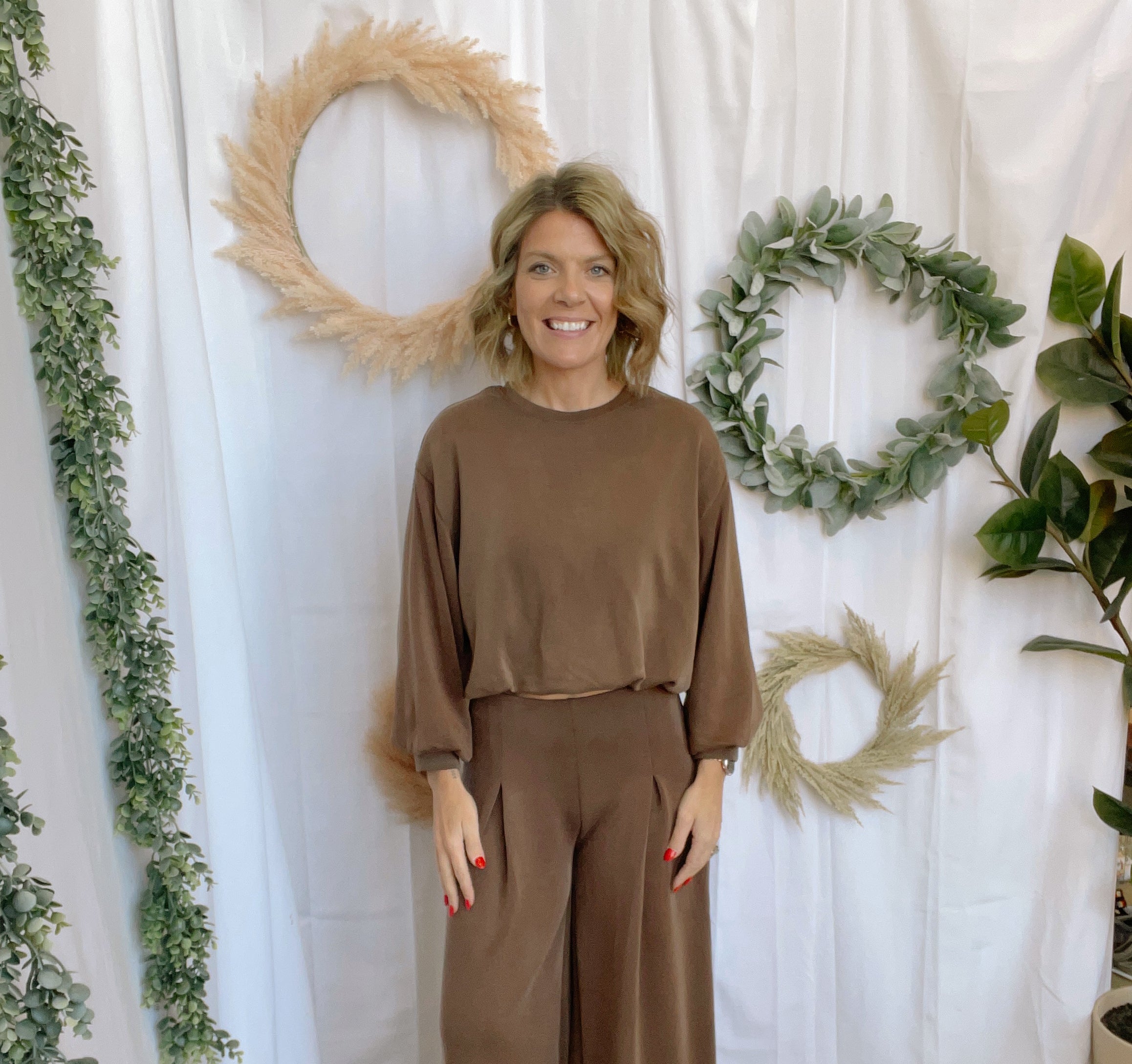 Modal Crop Crewneck Sweatshirt-Brown-Sweatshirts-curds-The Silo Boutique, Women's Fashion Boutique Located in Warren and Grand Forks North Dakota