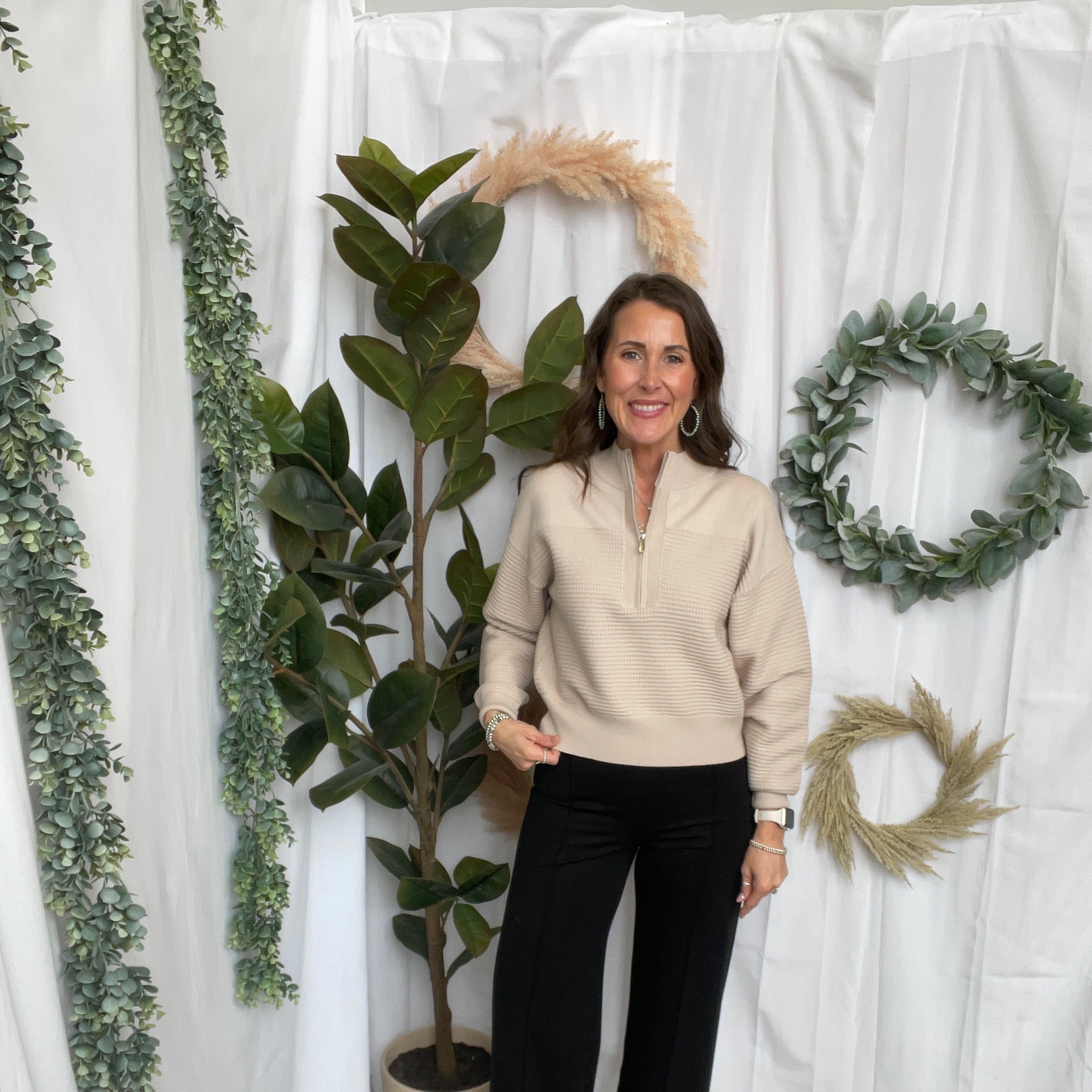 Allie Half Zip Top-Sand-Long Sleeve Tops-allie Rose-The Silo Boutique, Women's Fashion Boutique Located in Warren and Grand Forks North Dakota