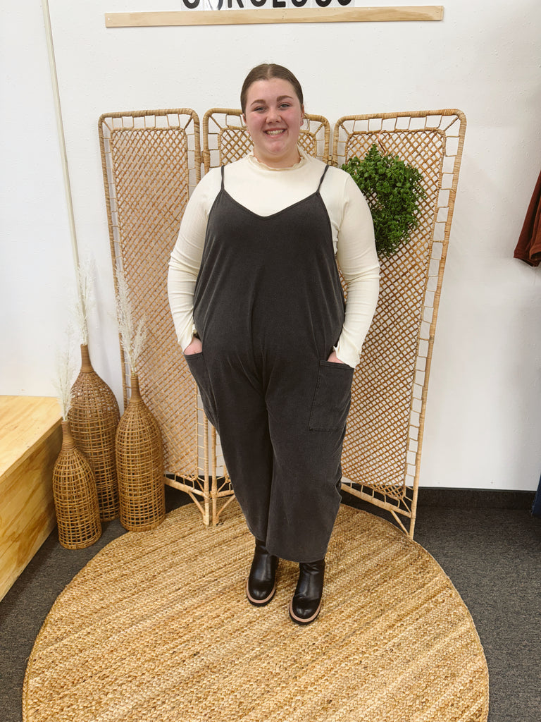 Charcoal Comfy Jumpsuit-Jumpsuits & Rompers-pologram-The Silo Boutique, Women's Fashion Boutique Located in Warren and Grand Forks North Dakota