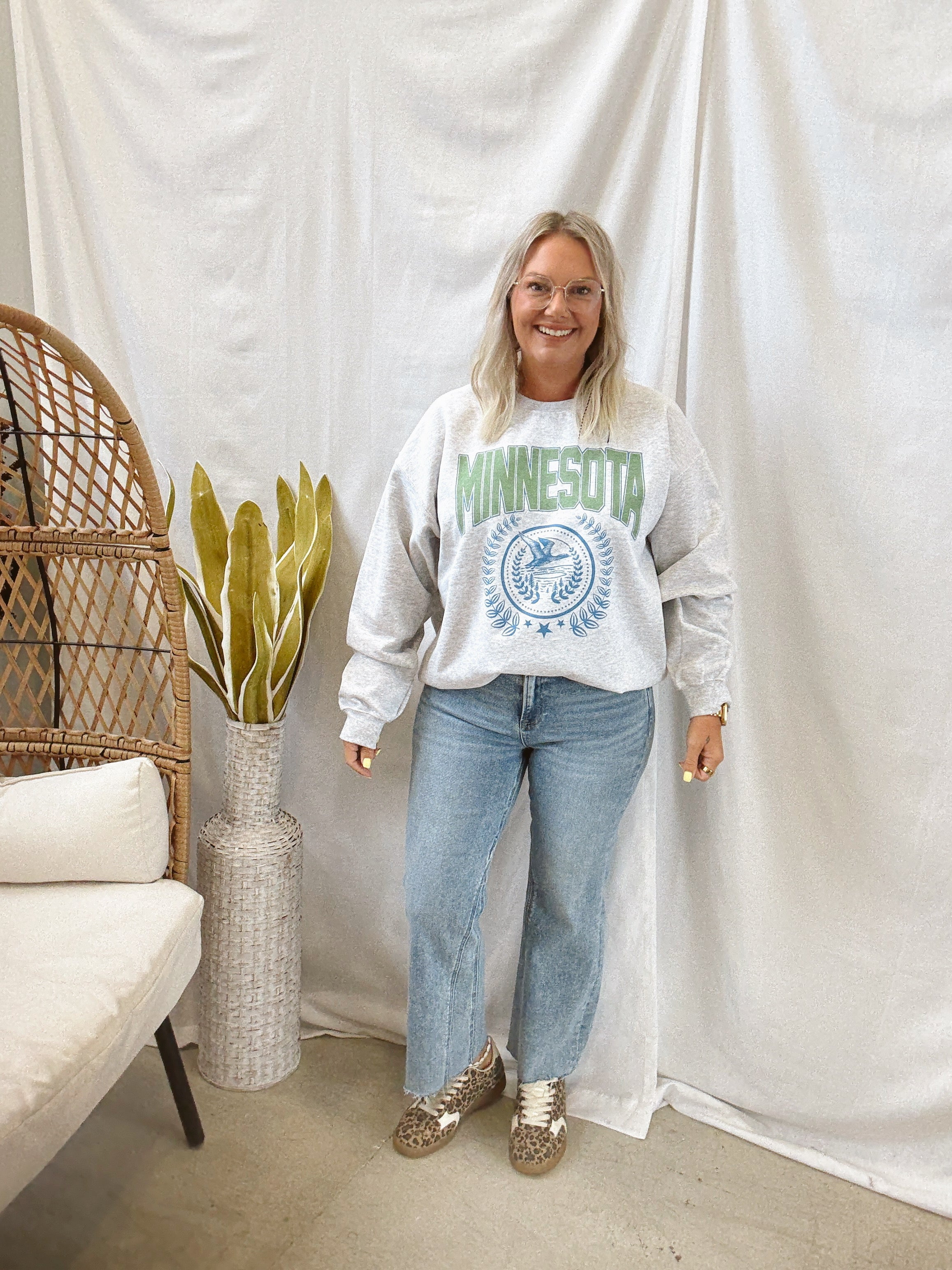 Minnesota Wreath Graphic Sweatshirt-Sweatshirts-blume-The Silo Boutique, Women's Fashion Boutique Located in Warren and Grand Forks North Dakota
